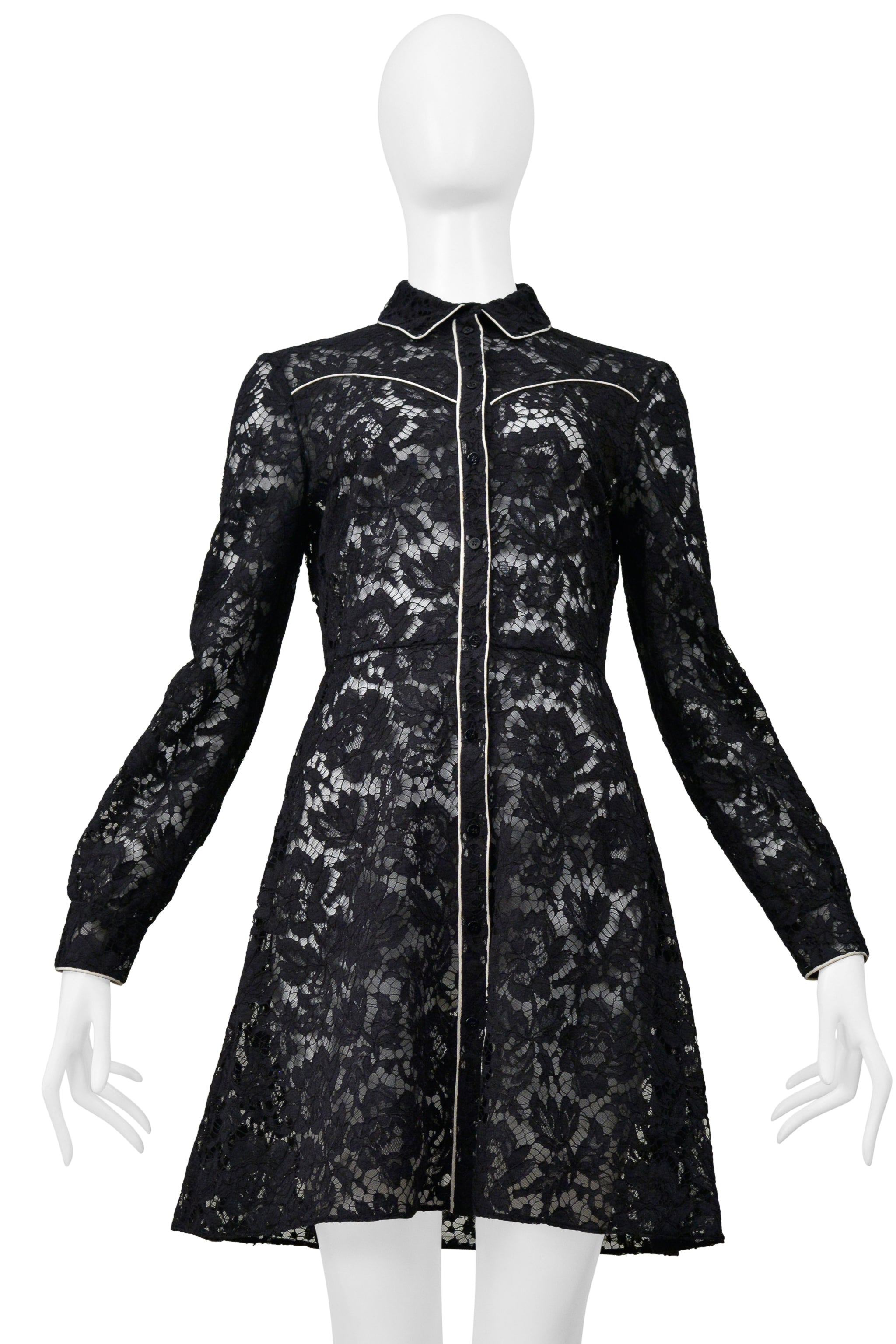 VALENTINO BLACK LACE WESTERN DRESS WITH WHITE PIPING