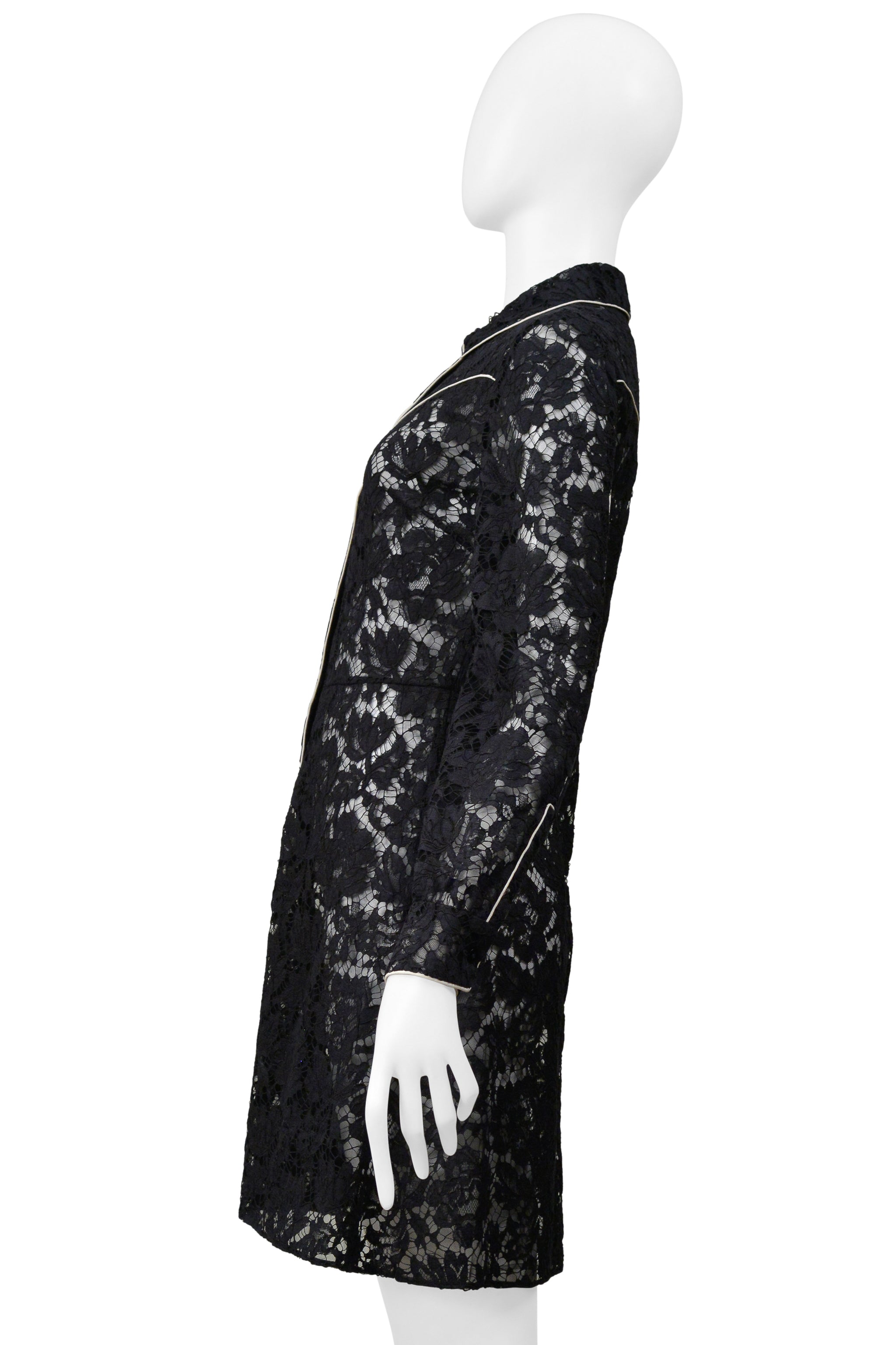 VALENTINO BLACK LACE WESTERN DRESS WITH WHITE PIPING