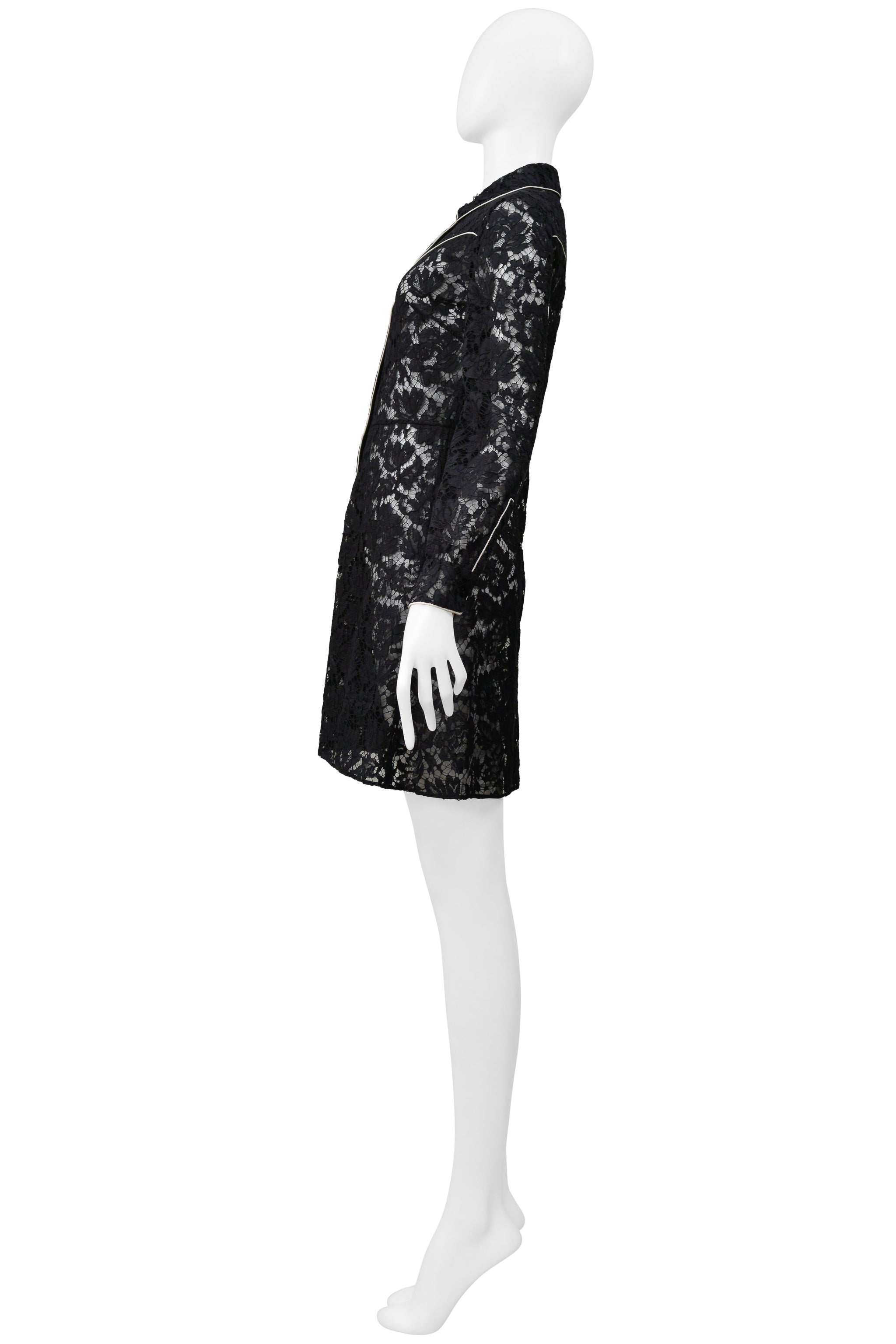 VALENTINO BLACK LACE WESTERN DRESS WITH WHITE PIPING