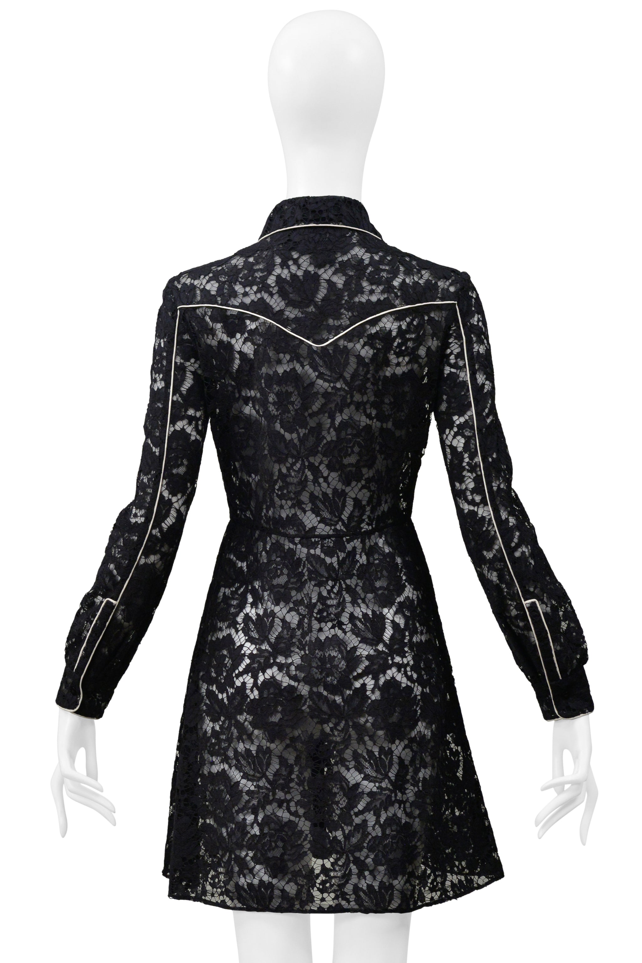 VALENTINO BLACK LACE WESTERN DRESS WITH WHITE PIPING