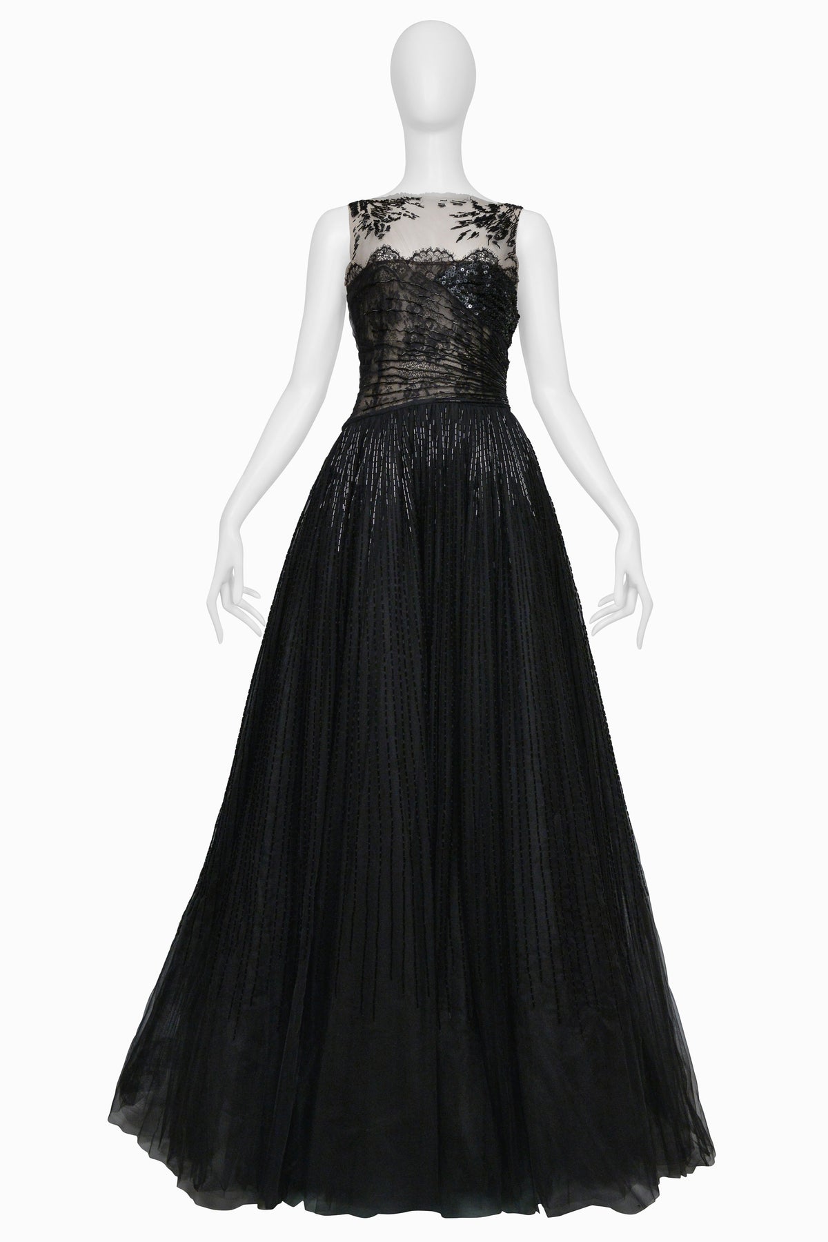 VALENTINO BLACK AND TULLE GOWN WITH INTRICATE BEADING CIR. 2009