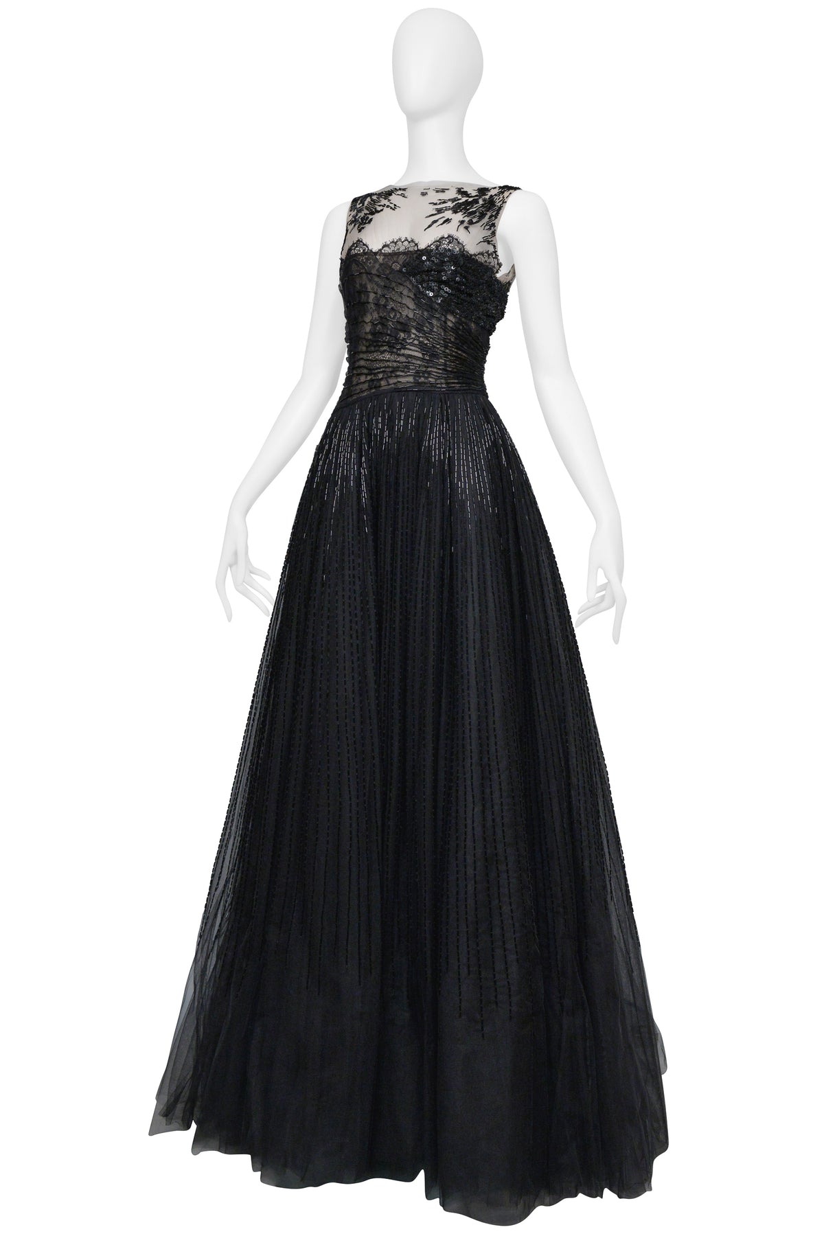 VALENTINO BLACK AND TULLE GOWN WITH INTRICATE BEADING CIR. 2009