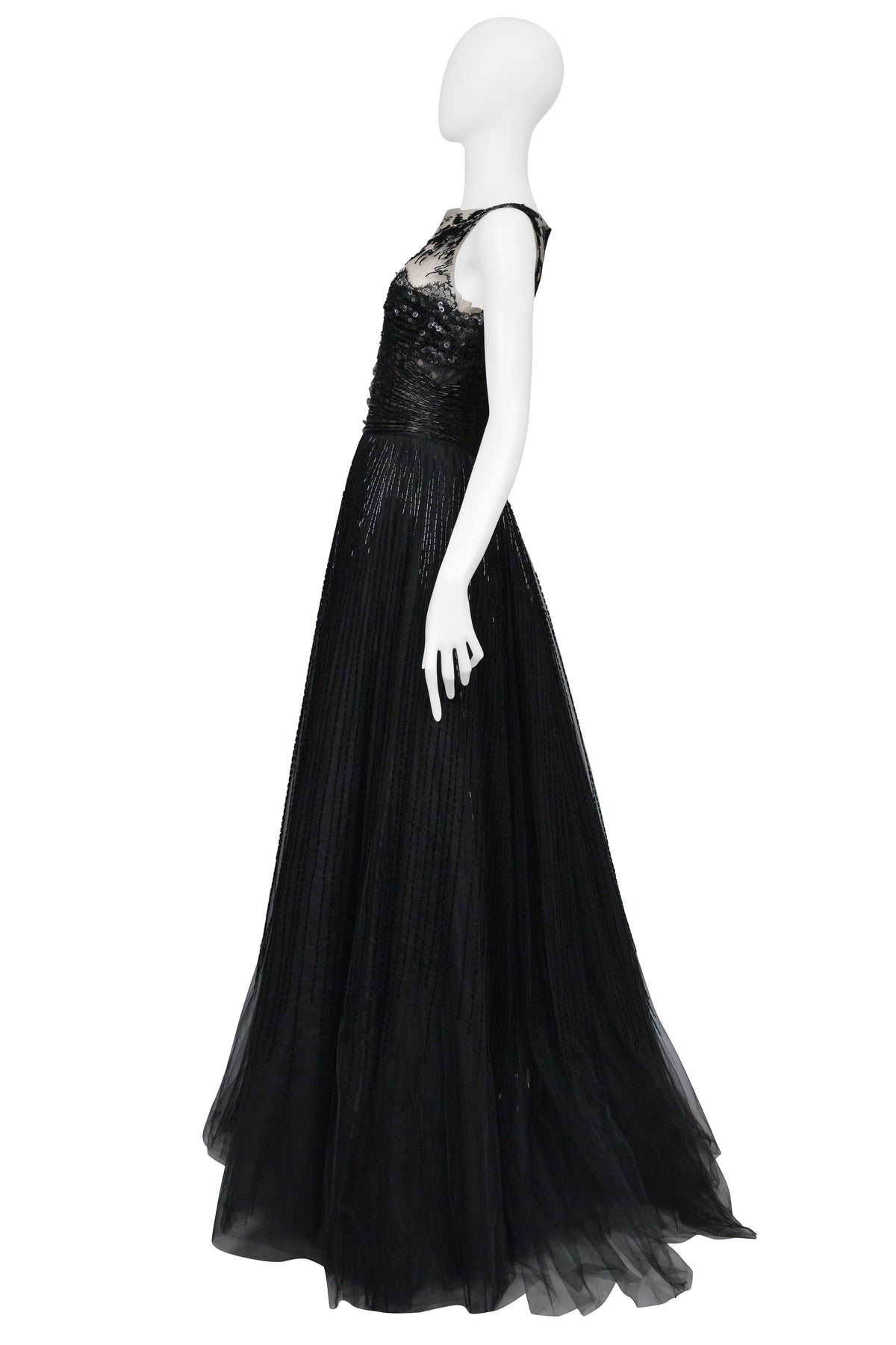 VALENTINO BLACK AND TULLE GOWN WITH INTRICATE BEADING CIR. 2009
