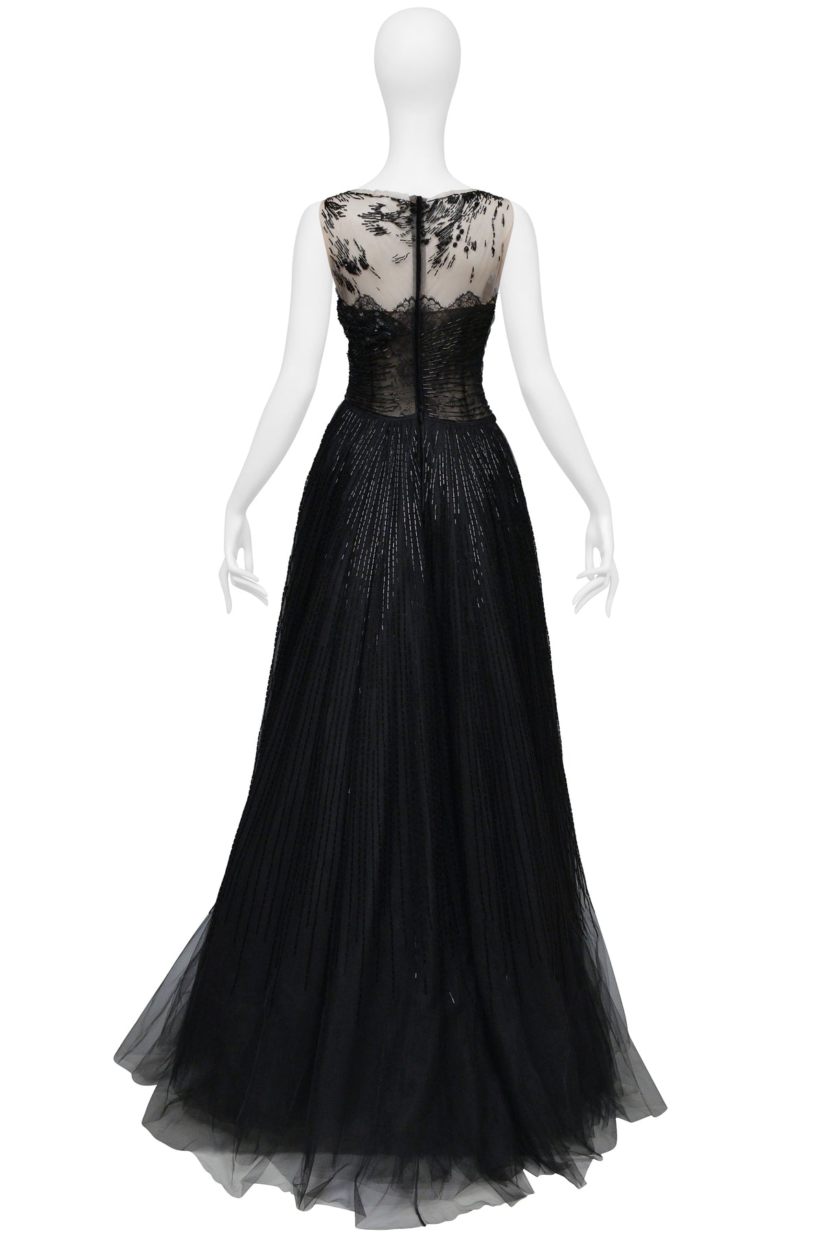VALENTINO BLACK AND TULLE GOWN WITH INTRICATE BEADING CIR. 2009