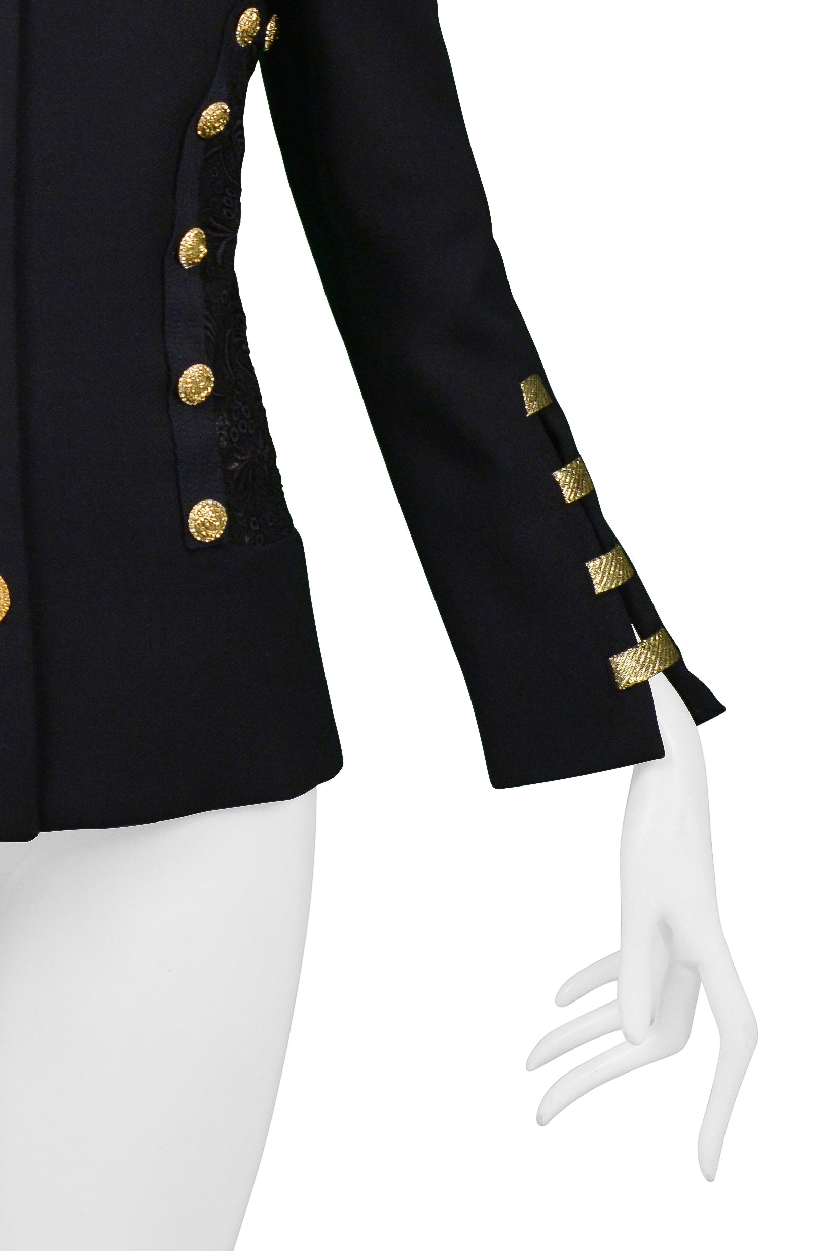 VERSACE NAVY BLAZER JACKET WITH LACE BACK & GOLD BUTTONS SS 1992