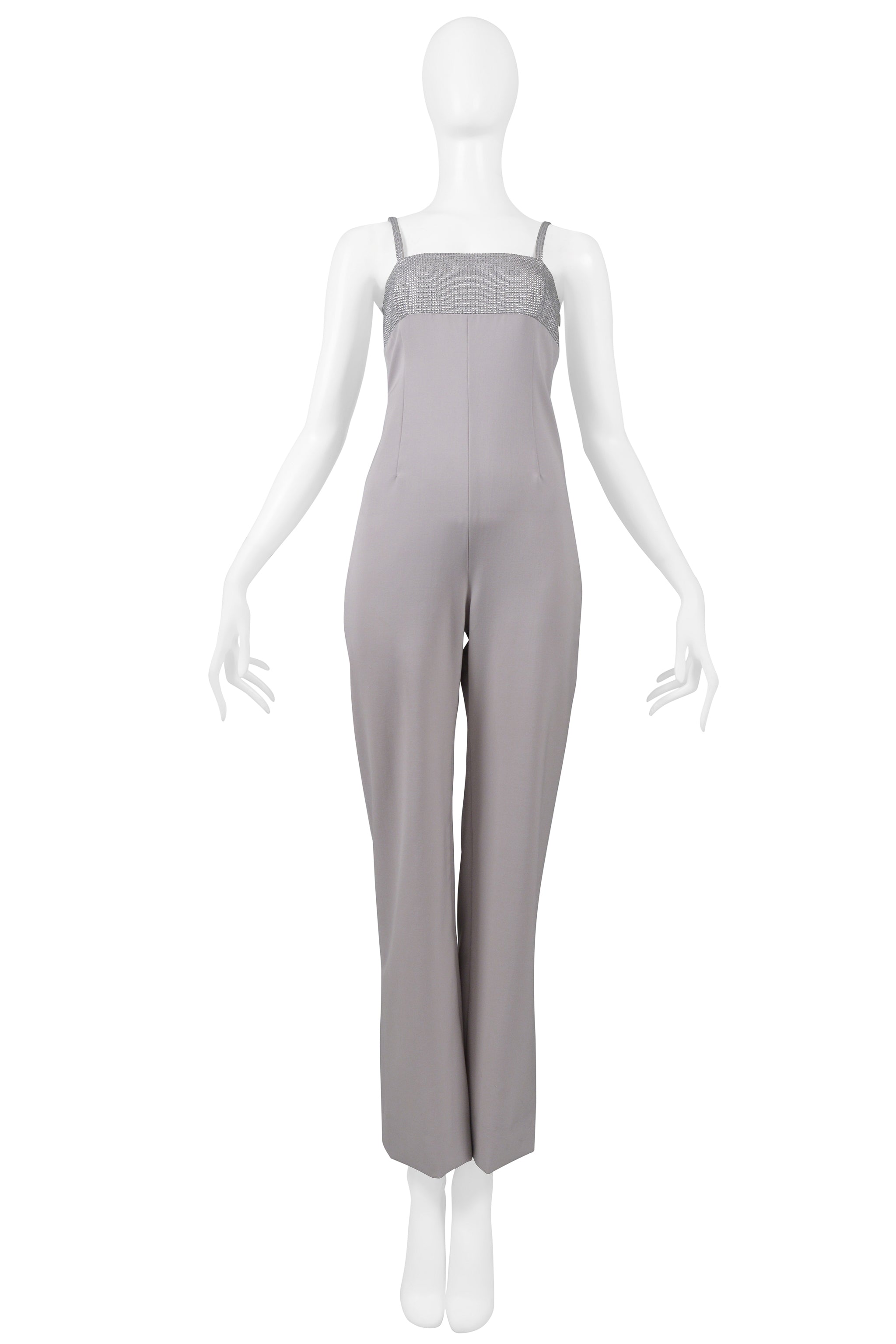 VERSACE GREY EVENING JUMPSUIT WITH METALLIC YOKE 1998