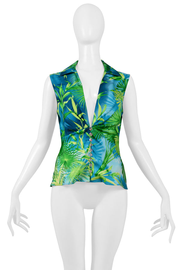 VERSACE SILK JUNGLE PRINT TOP WITH CRYSTAL BUTTONS 2000