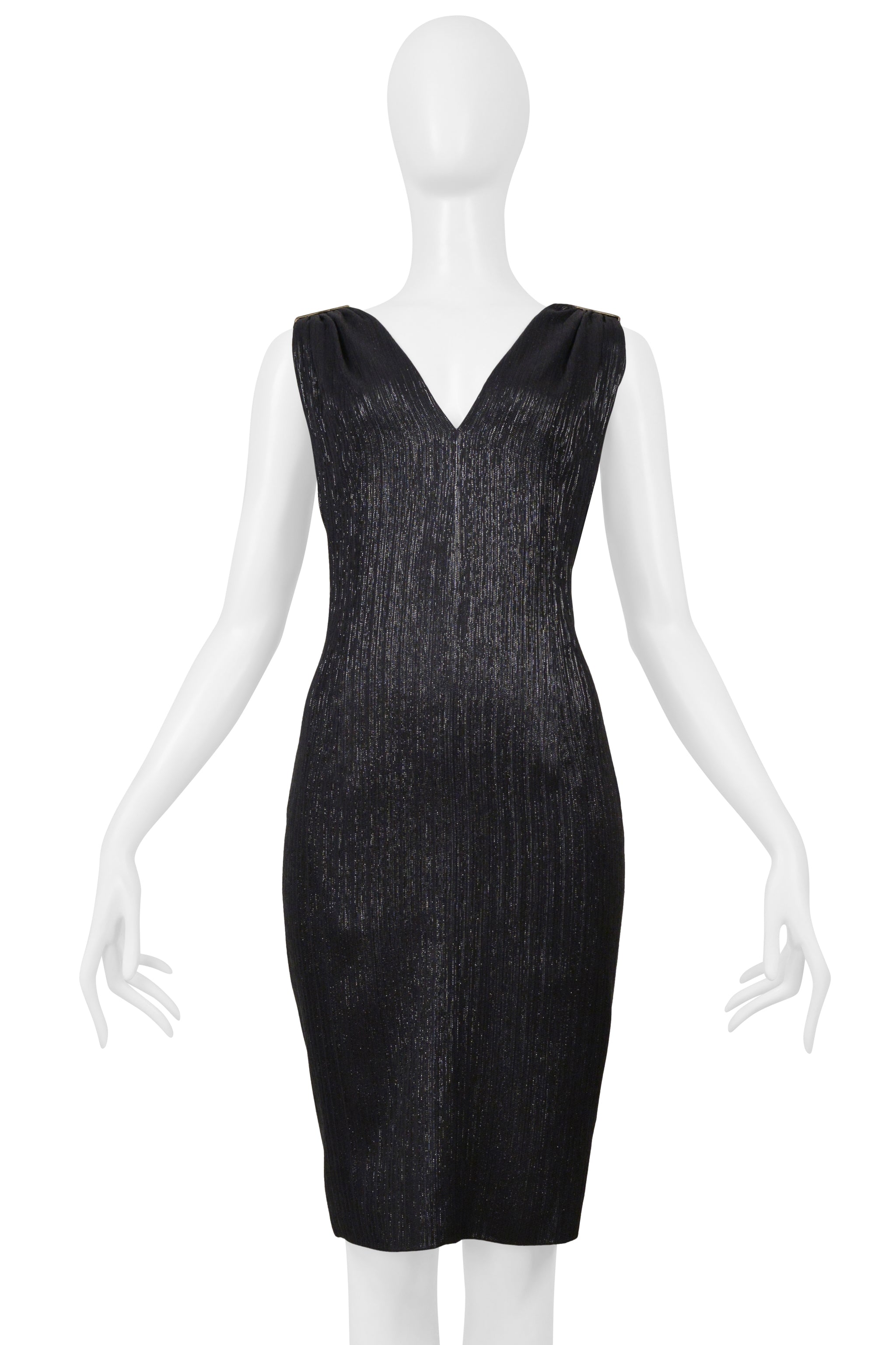 VERSACE BLACK METALLIC DRESS WITH HARDWARE 2001