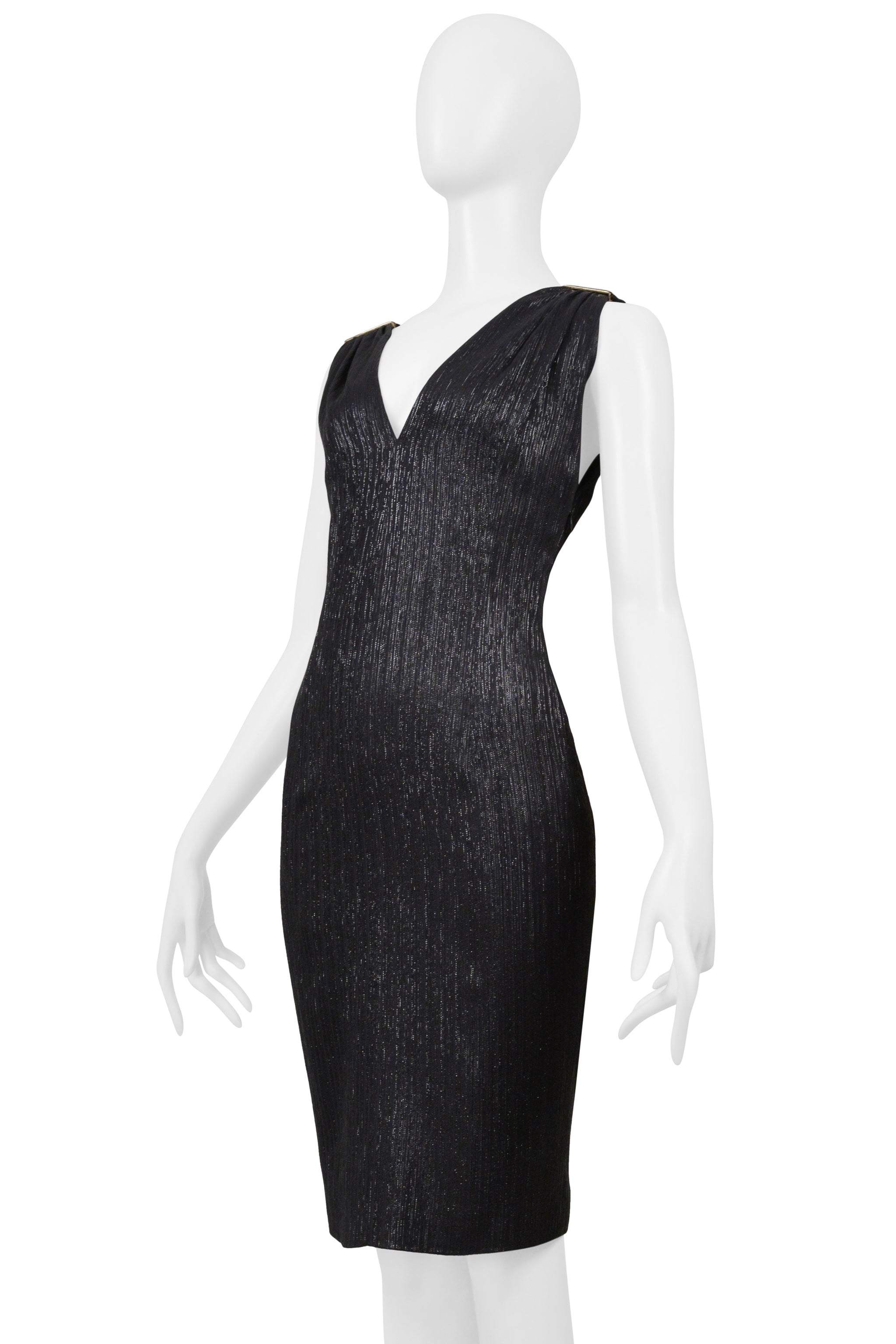 VERSACE BLACK METALLIC DRESS WITH HARDWARE 2001