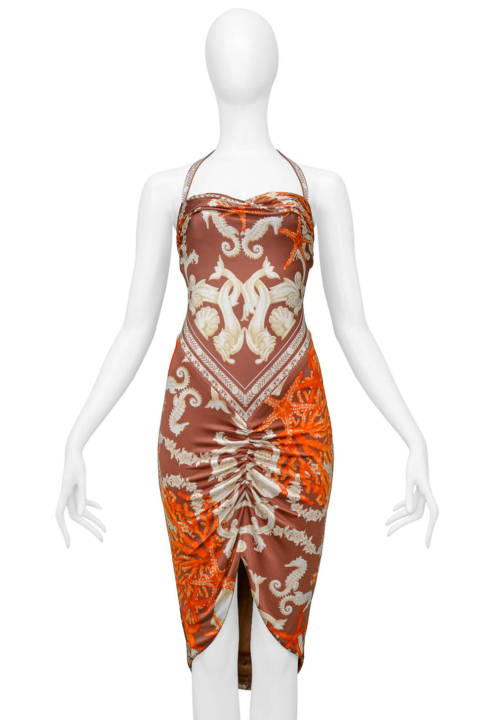 VERSACE SEAHORSE & CORAL PRINT HALTER DRESS 2005 VERSACE SEAHORSE & CORAL PRINT HALTER DRESS 2005