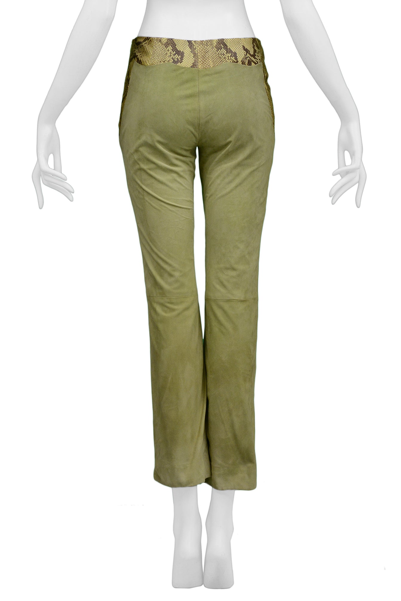 VERSACE GREEN SUEDE & LEATHER PANTS