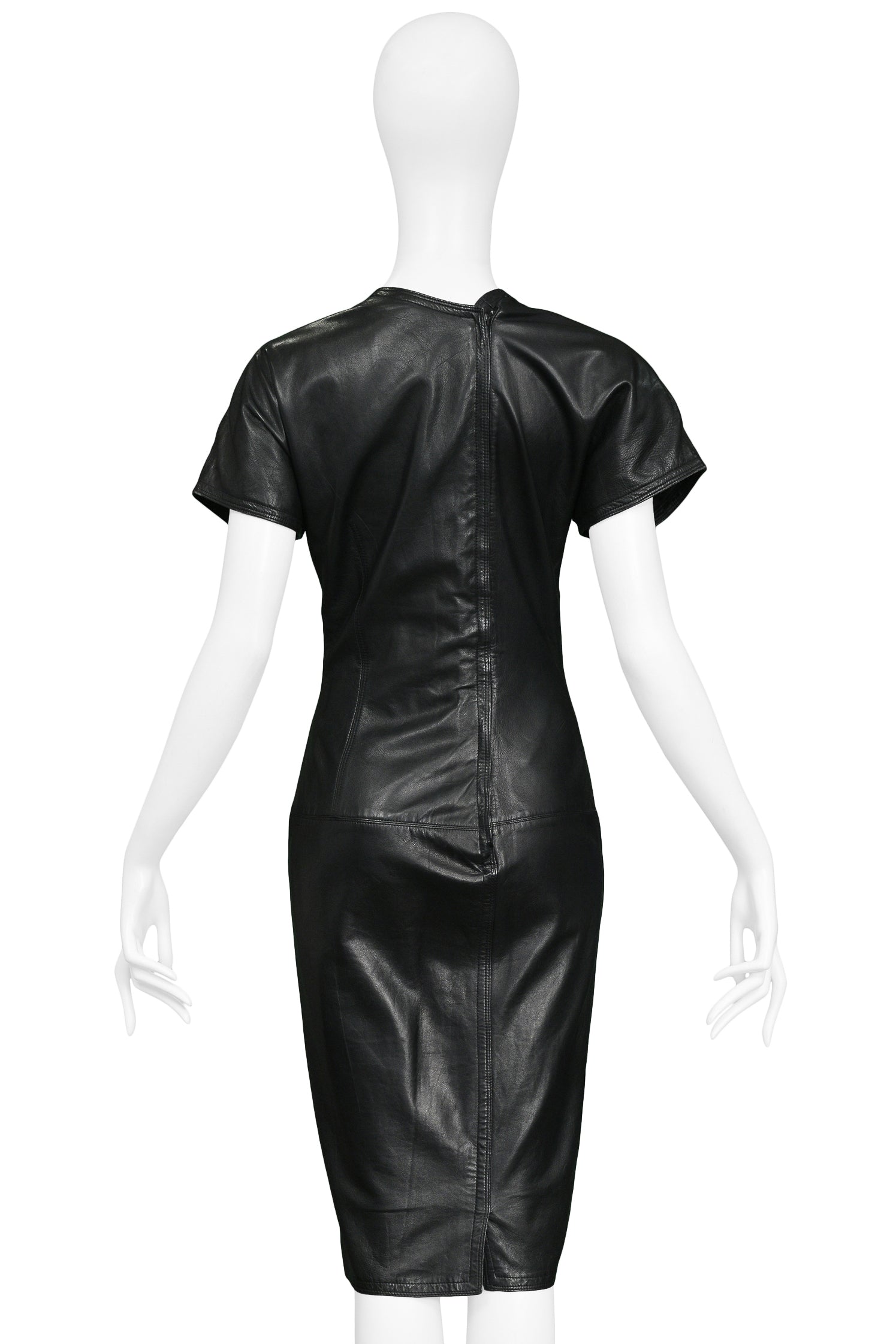 VERSACE BLACK ASYMMETRICAL LEATHER DRESS 1990s
