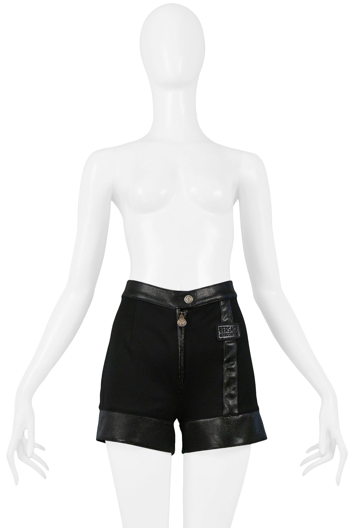 VERSACE COUTURE BLACK SHORTS WITH VINYL TRIM