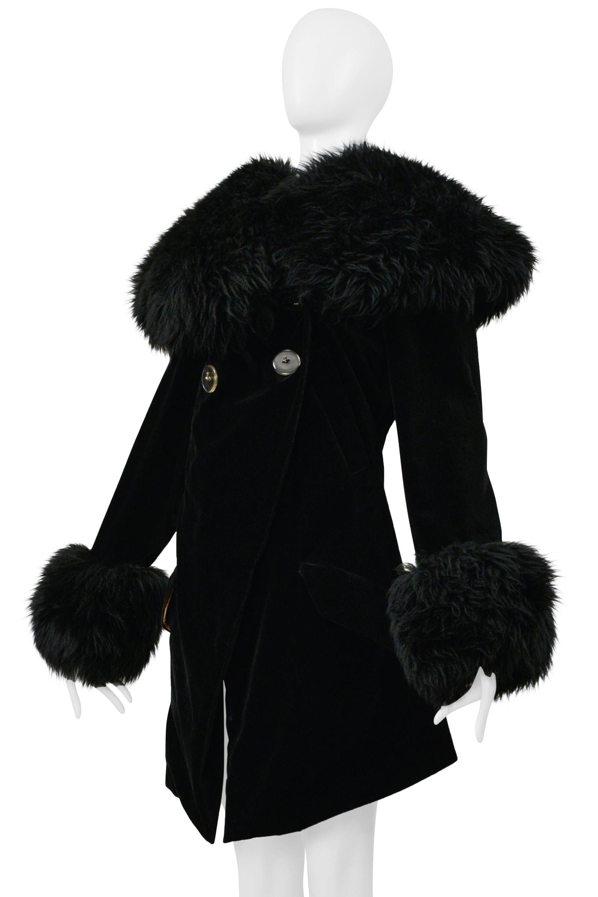 VIVIENNE WESTWOOD ICONIC RED LABEL BLACK VELVET AND FUR POODLE COAT 1990S