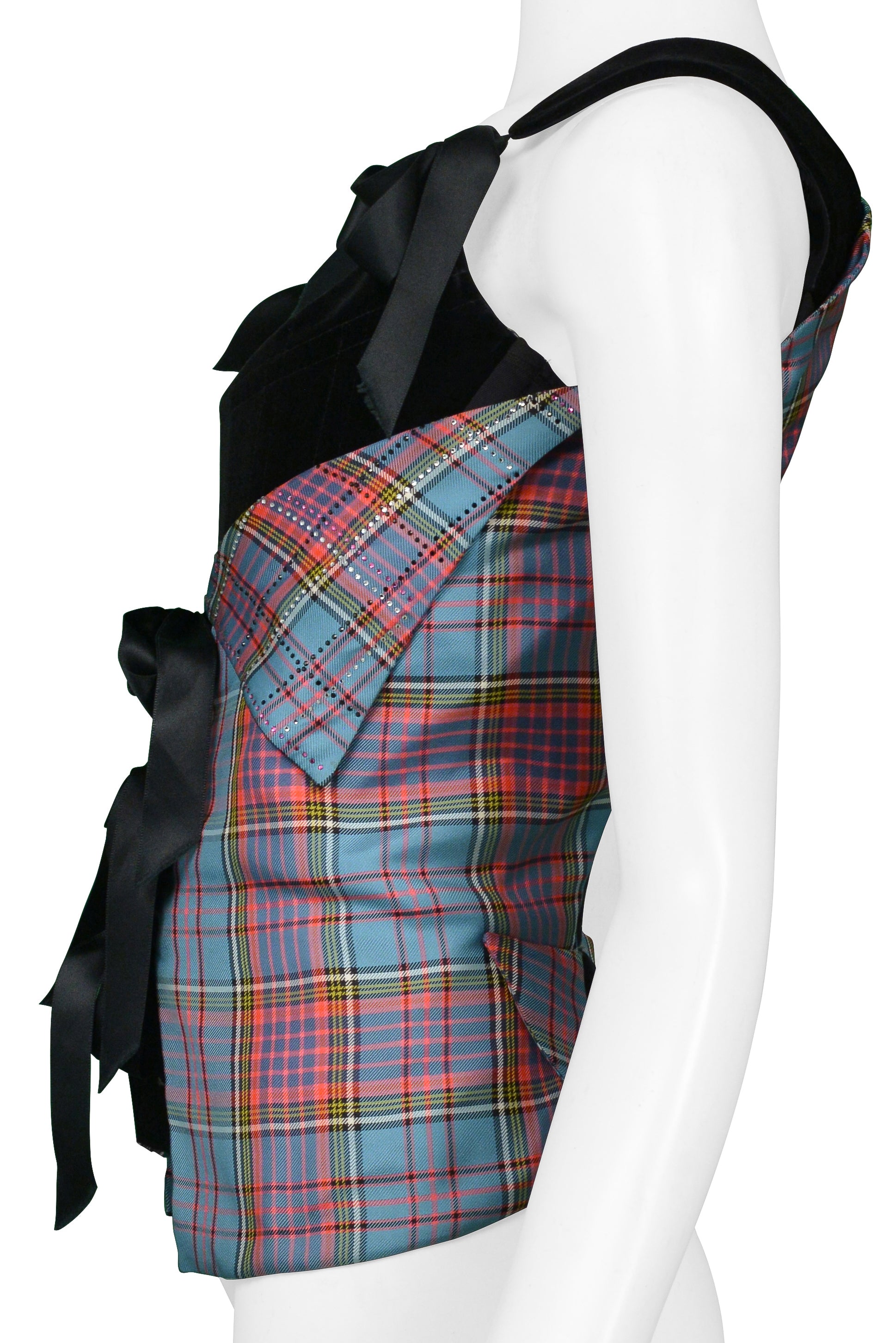 VIVIENNE WESTWOOD BLACK VELVET CORSET WITH MACANDREAS PLAID & RHINESTONE OVERLAY 1993