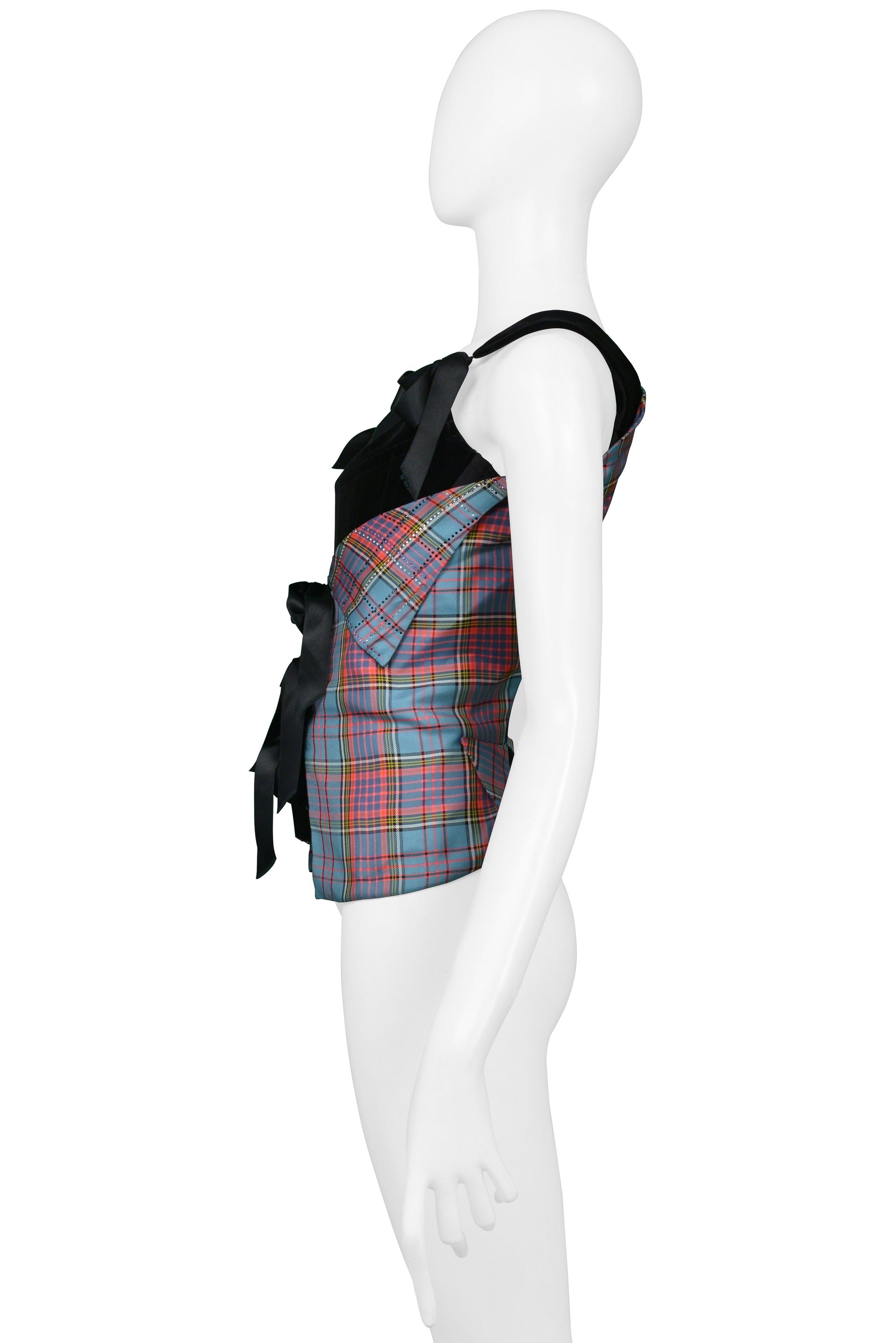 VIVIENNE WESTWOOD BLACK VELVET CORSET WITH MACANDREAS PLAID & RHINESTONE OVERLAY 1993