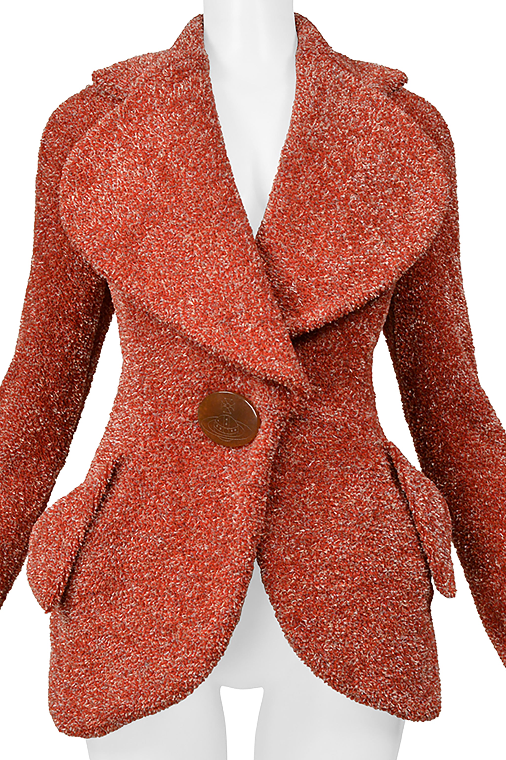 VIVIENNE WESTWOOD RED GARLAND FITTED JACKET WITH GIANT ORB BUTTON 1998