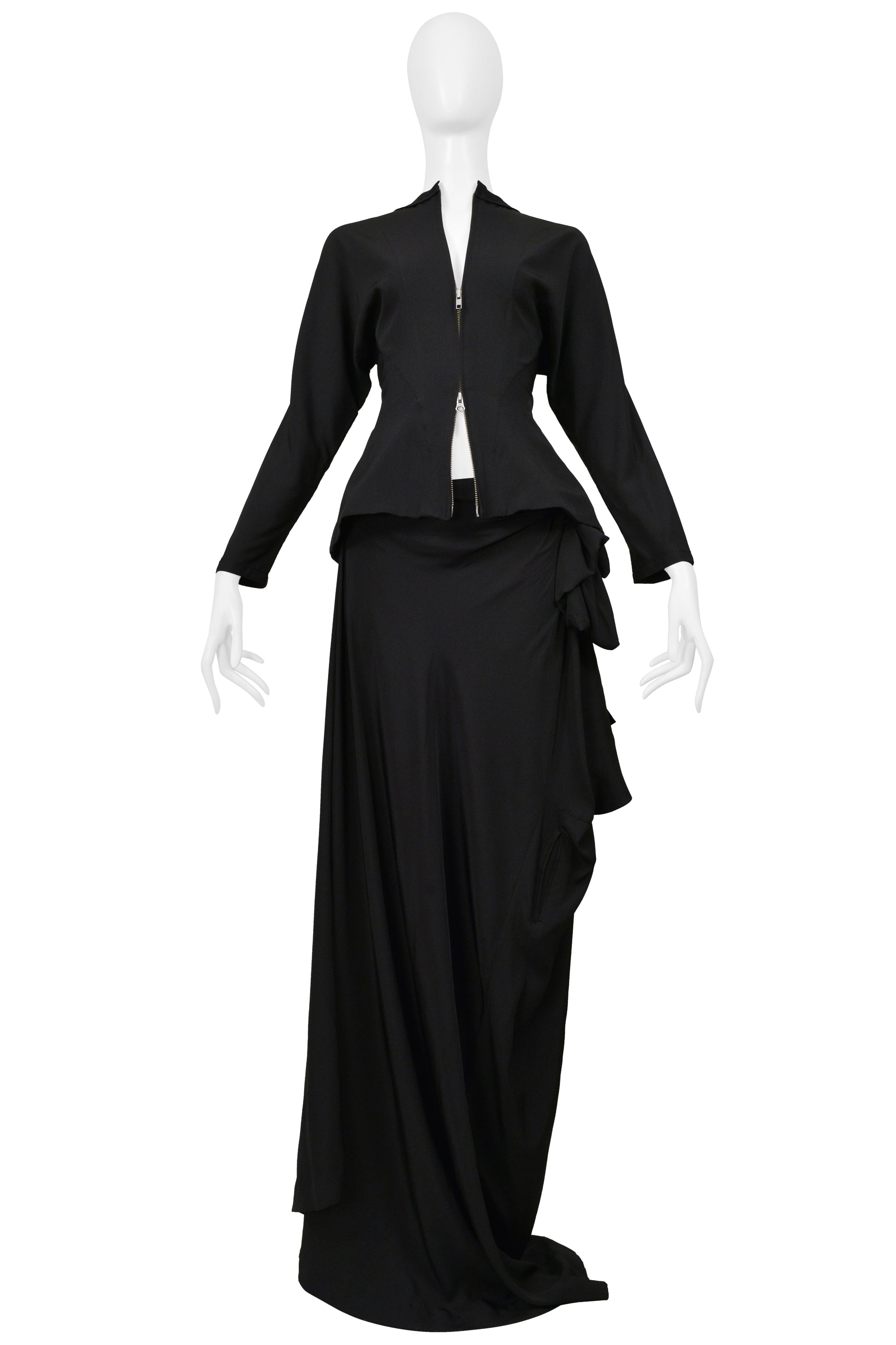 YOHJI YAMAMOTO BLACK JACKET AND SASH SKIRT ENSEMBLE 2000