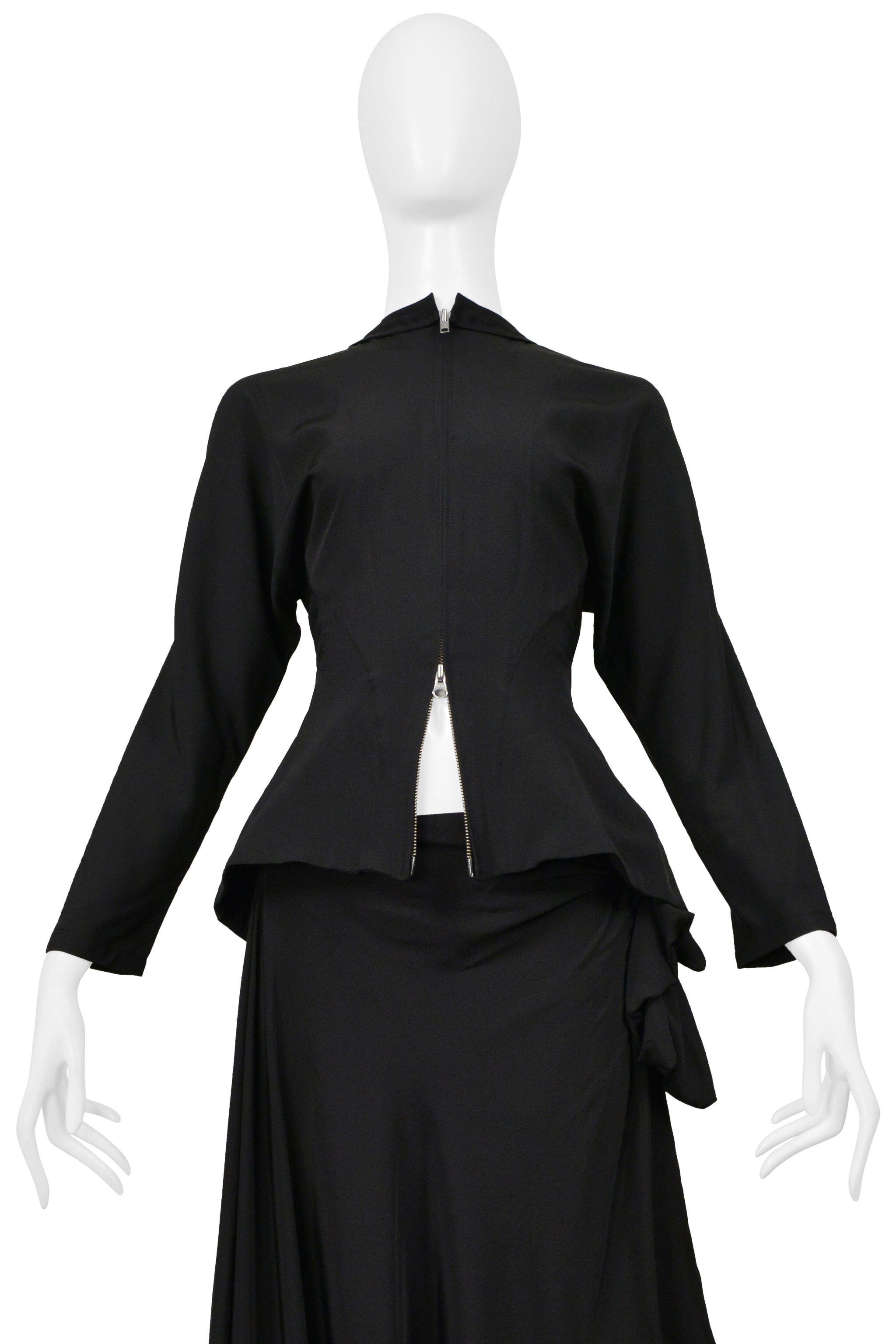 YOHJI YAMAMOTO BLACK JACKET AND SASH SKIRT ENSEMBLE 2000