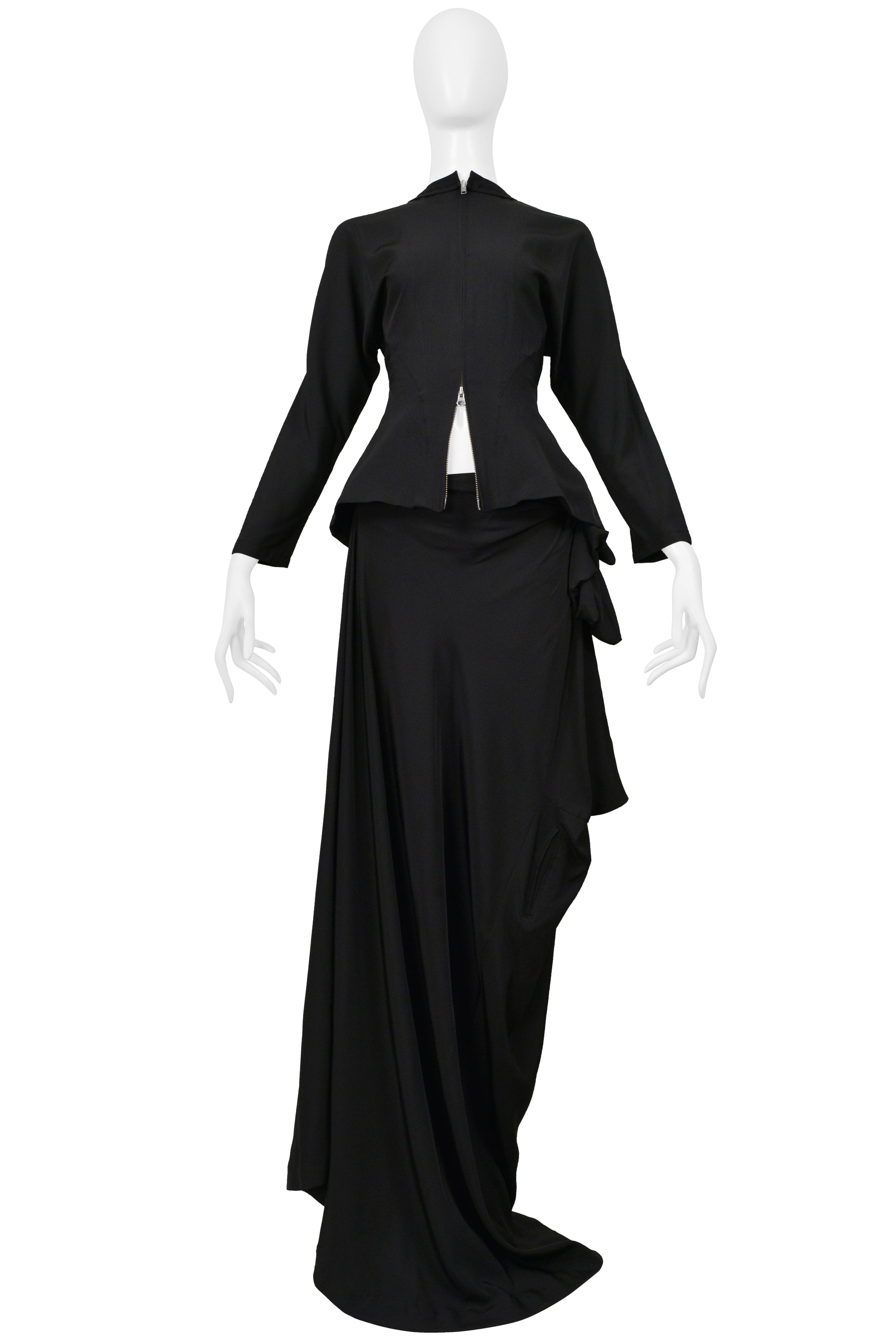 YOHJI YAMAMOTO BLACK JACKET AND SASH SKIRT ENSEMBLE 2000