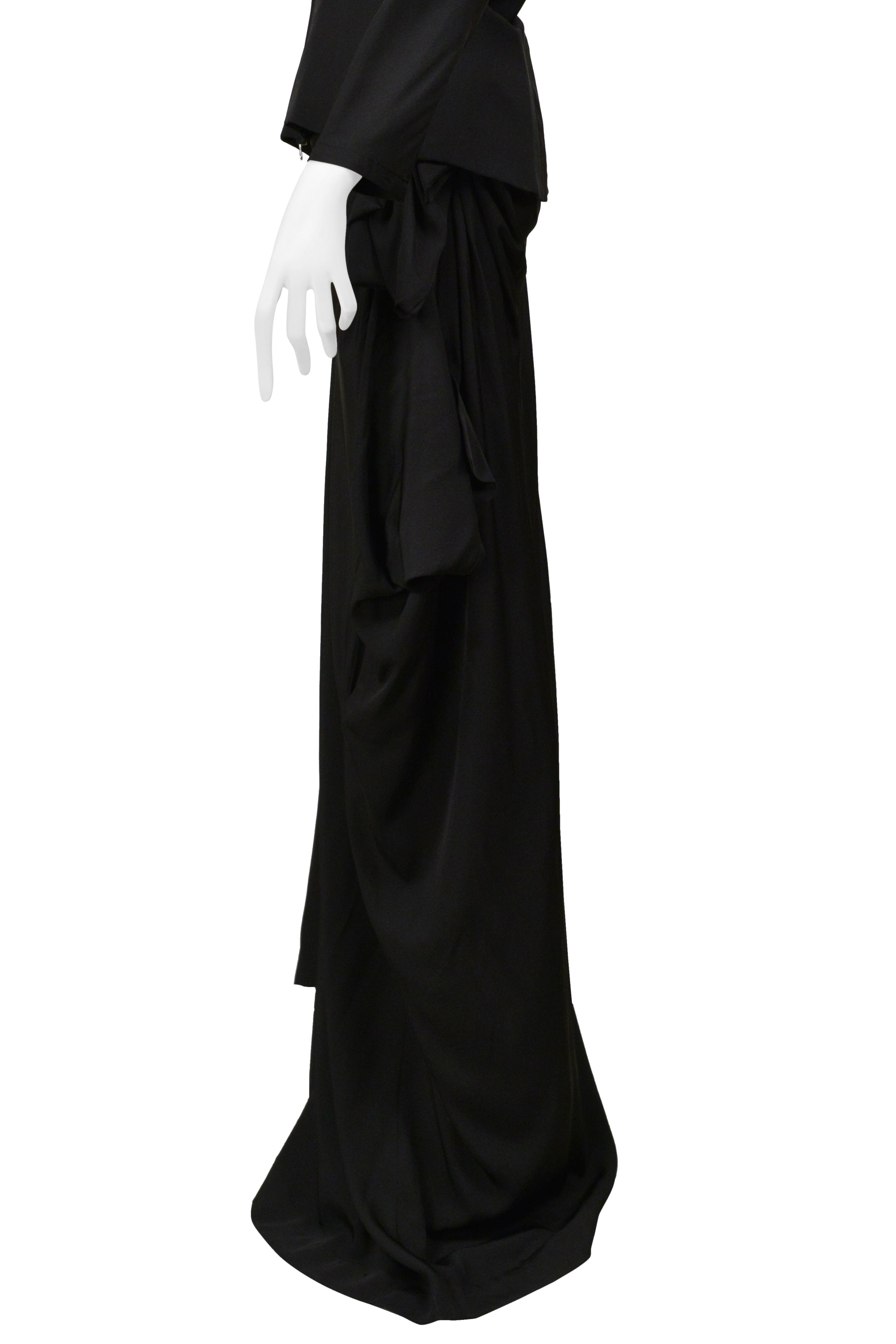 YOHJI YAMAMOTO BLACK JACKET AND SASH SKIRT ENSEMBLE 2000