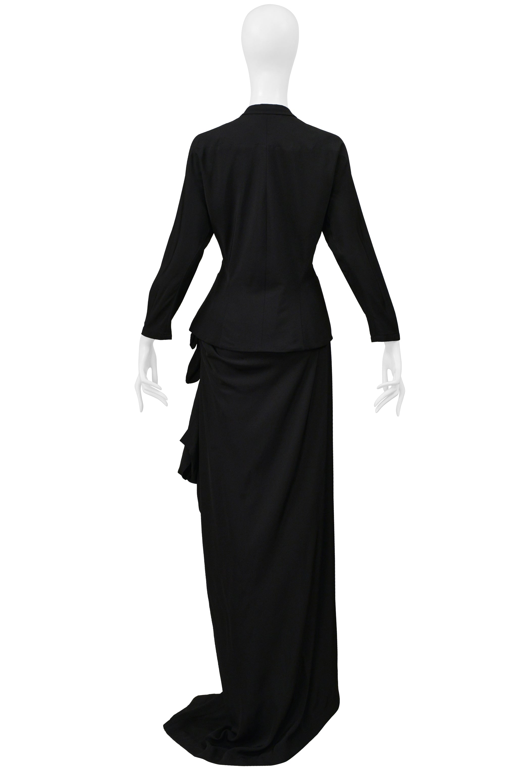 YOHJI YAMAMOTO BLACK JACKET AND SASH SKIRT ENSEMBLE 2000