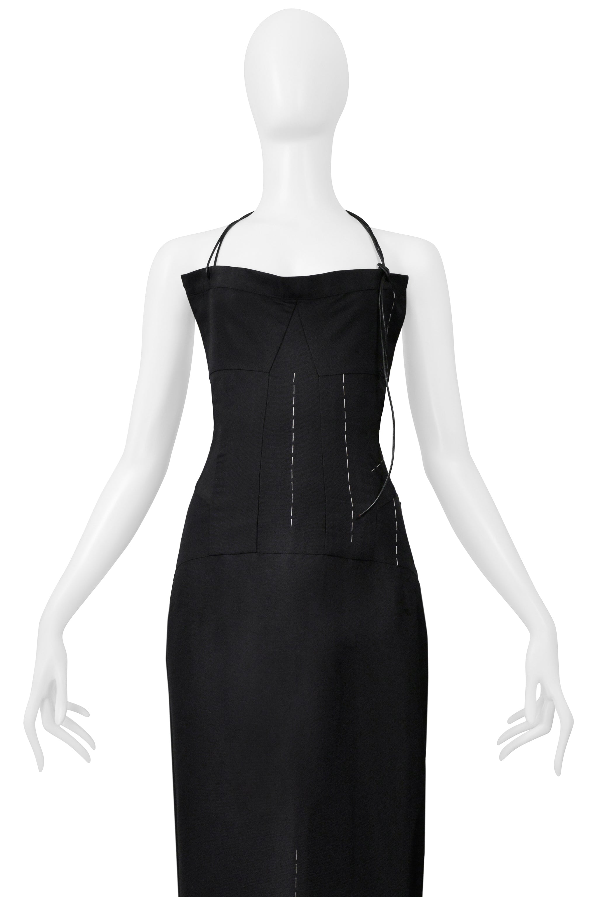 YOHJI YAMAMOTO BLACK SILK DRESS WITH CROSS AND LEATHER STRAPS 2000