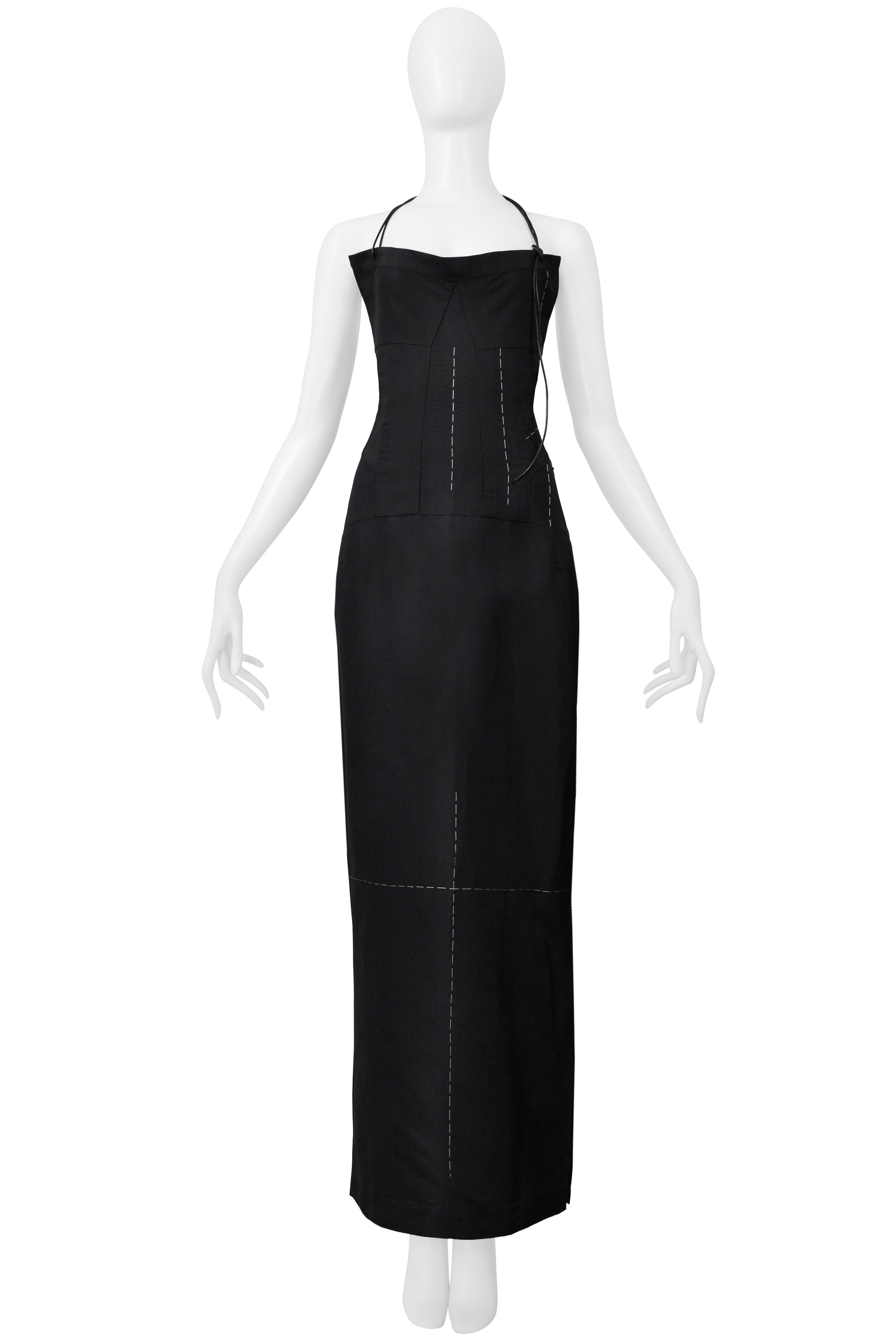YOHJI YAMAMOTO BLACK SILK DRESS WITH CROSS AND LEATHER STRAPS 2000