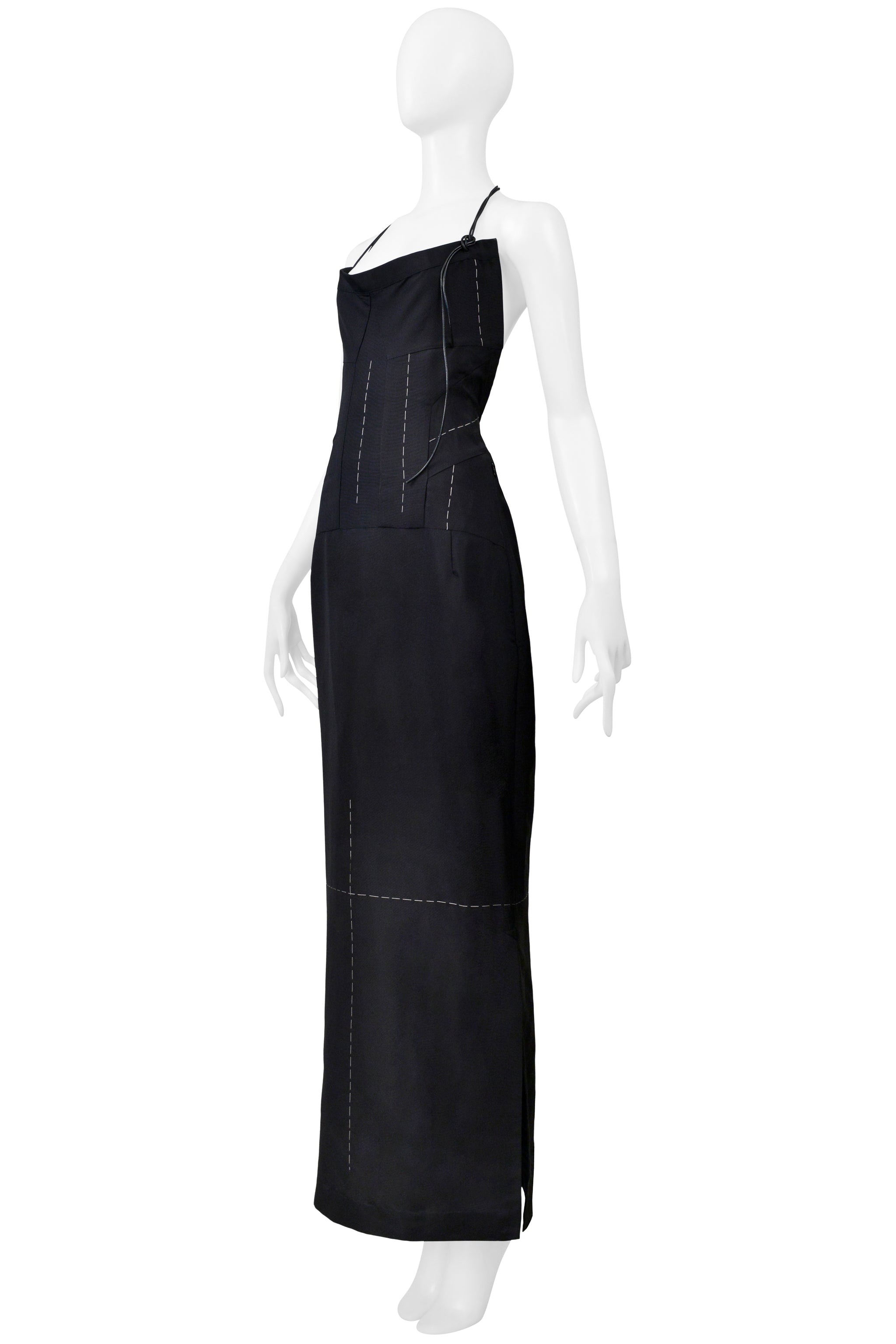 YOHJI YAMAMOTO BLACK SILK DRESS WITH CROSS AND LEATHER STRAPS 2000
