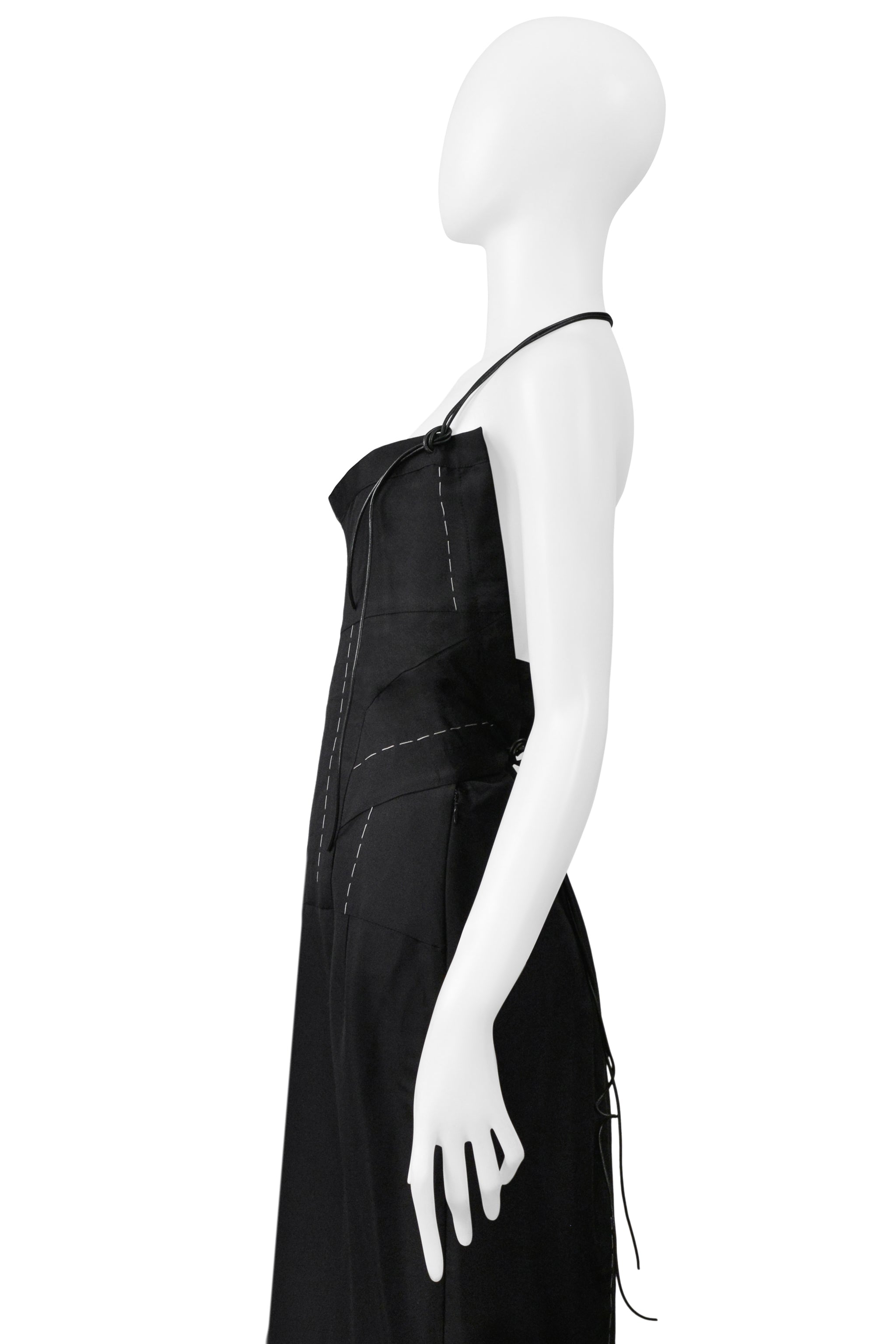 YOHJI YAMAMOTO BLACK SILK DRESS WITH CROSS AND LEATHER STRAPS 2000