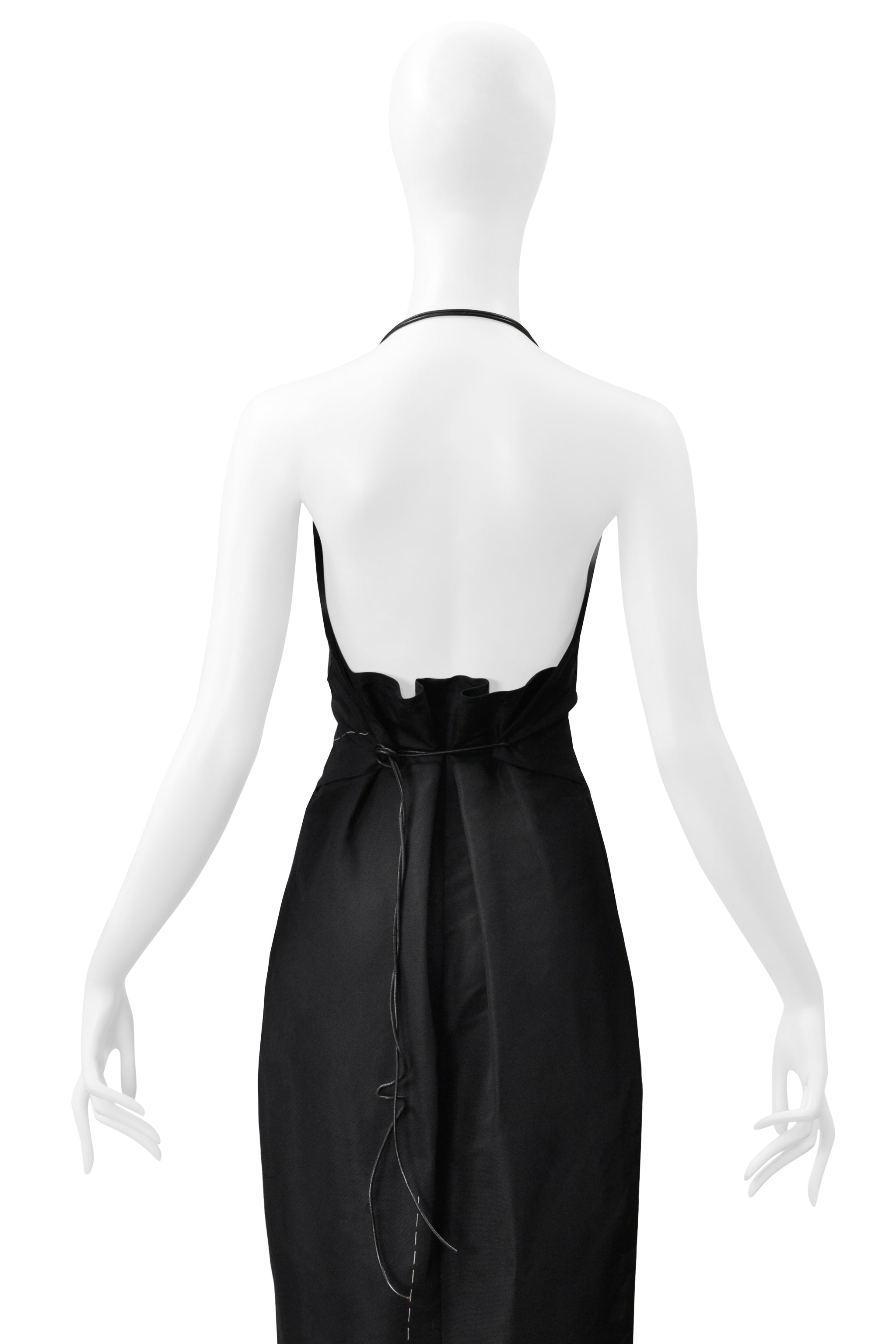YOHJI YAMAMOTO BLACK SILK DRESS WITH CROSS AND LEATHER STRAPS 2000