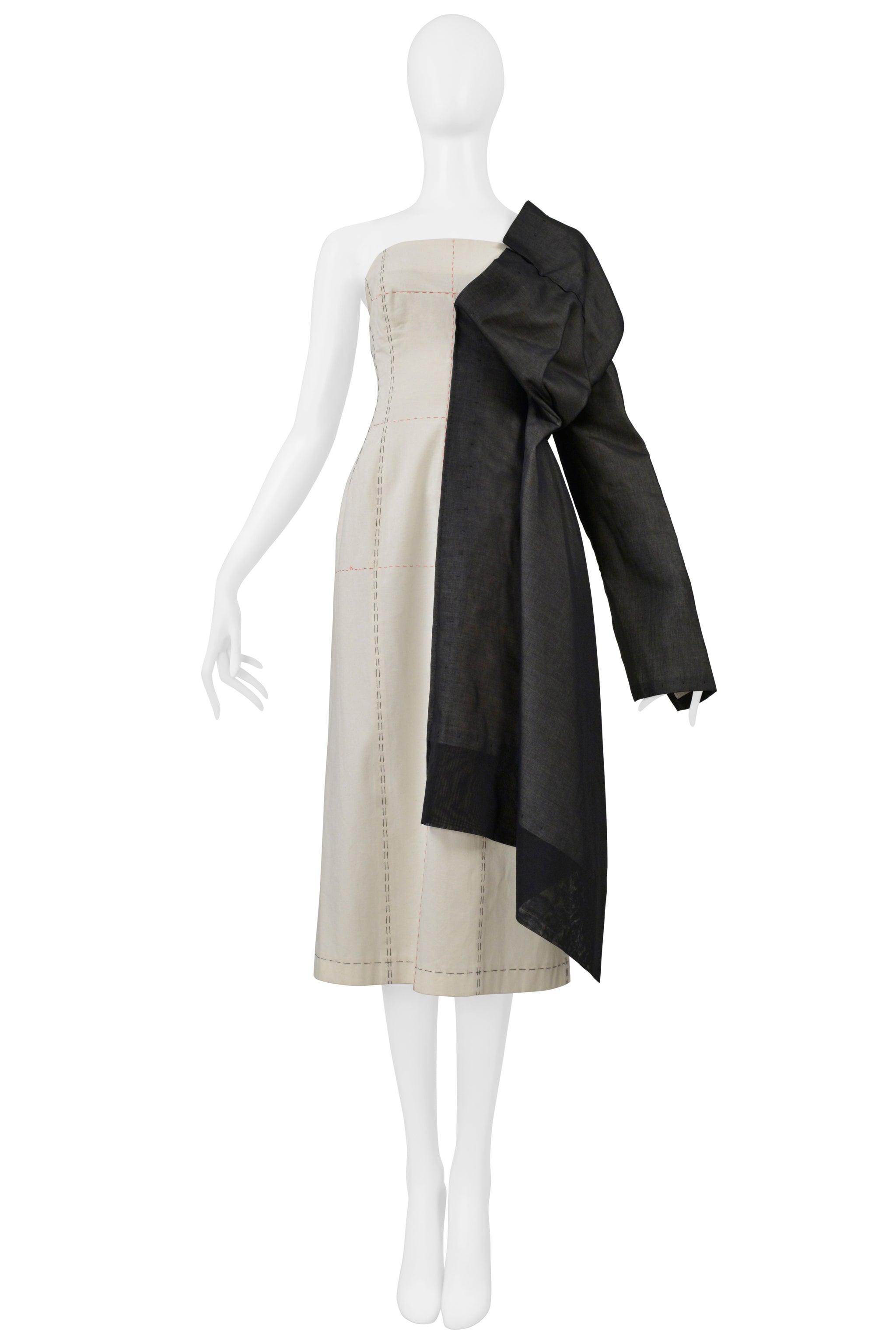 YOHJI YAMAMOTO OFF WHITE DRESSMAKERS DRESS WITH HALF BLACK JACKET 2000