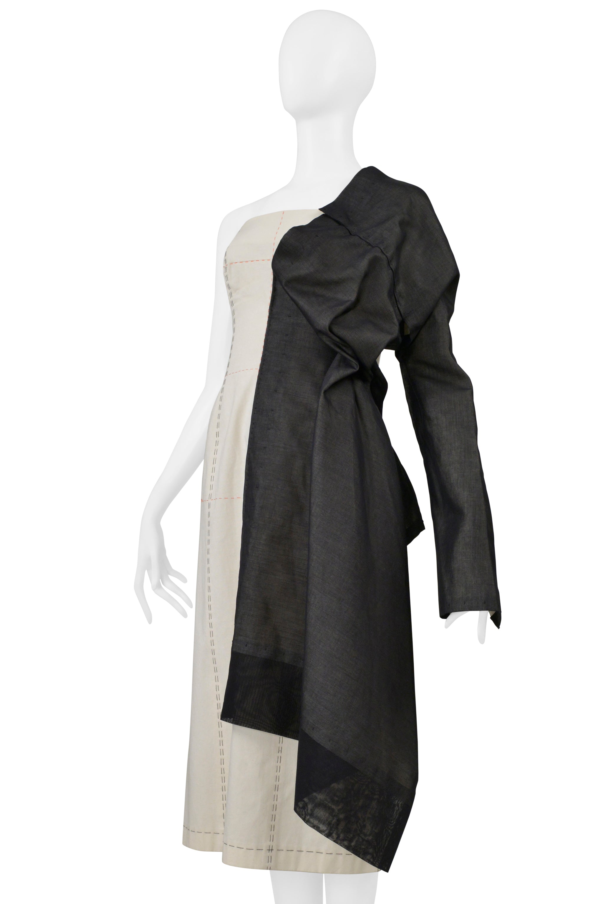 YOHJI YAMAMOTO OFF WHITE DRESSMAKERS DRESS WITH HALF BLACK JACKET 2000