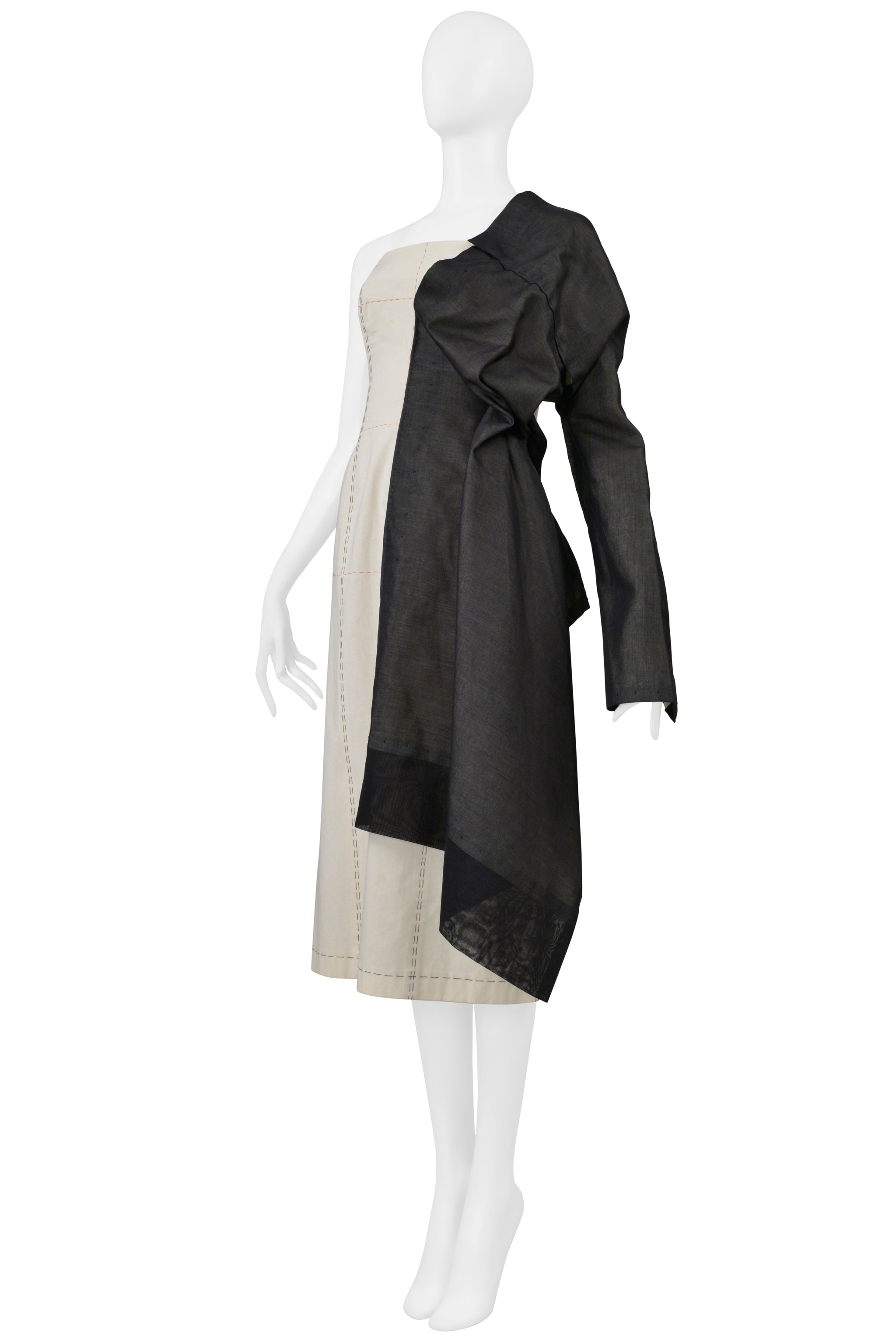 YOHJI YAMAMOTO OFF WHITE DRESSMAKERS DRESS WITH HALF BLACK JACKET 2000