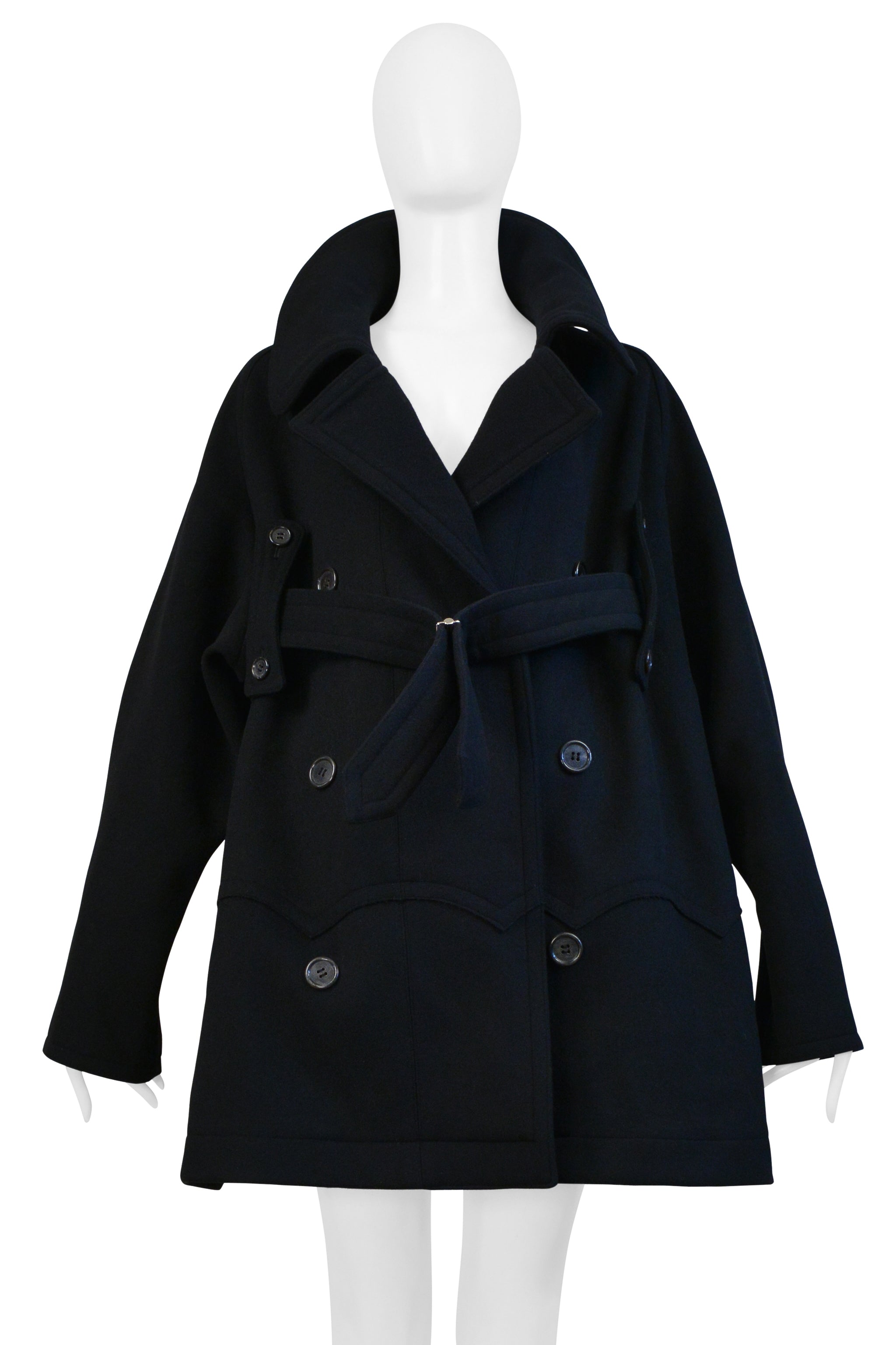 YOHJI YAMAMOTO 2002–03 AUTUMN/WINTER DARK NAVY DOUBLE-BREASTED PEA COAT