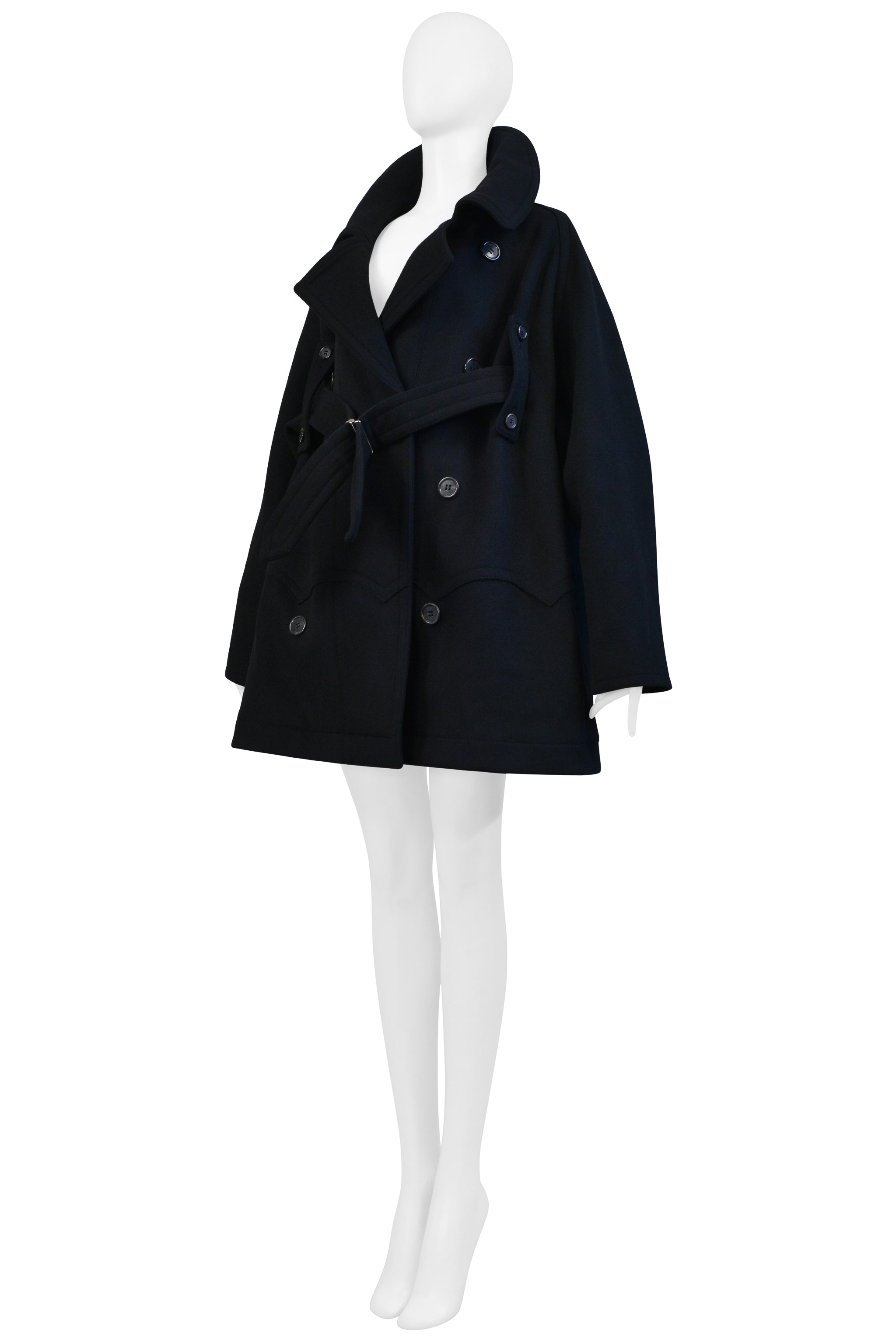 YOHJI YAMAMOTO 2002–03 AUTUMN/WINTER DARK NAVY DOUBLE-BREASTED PEA COAT