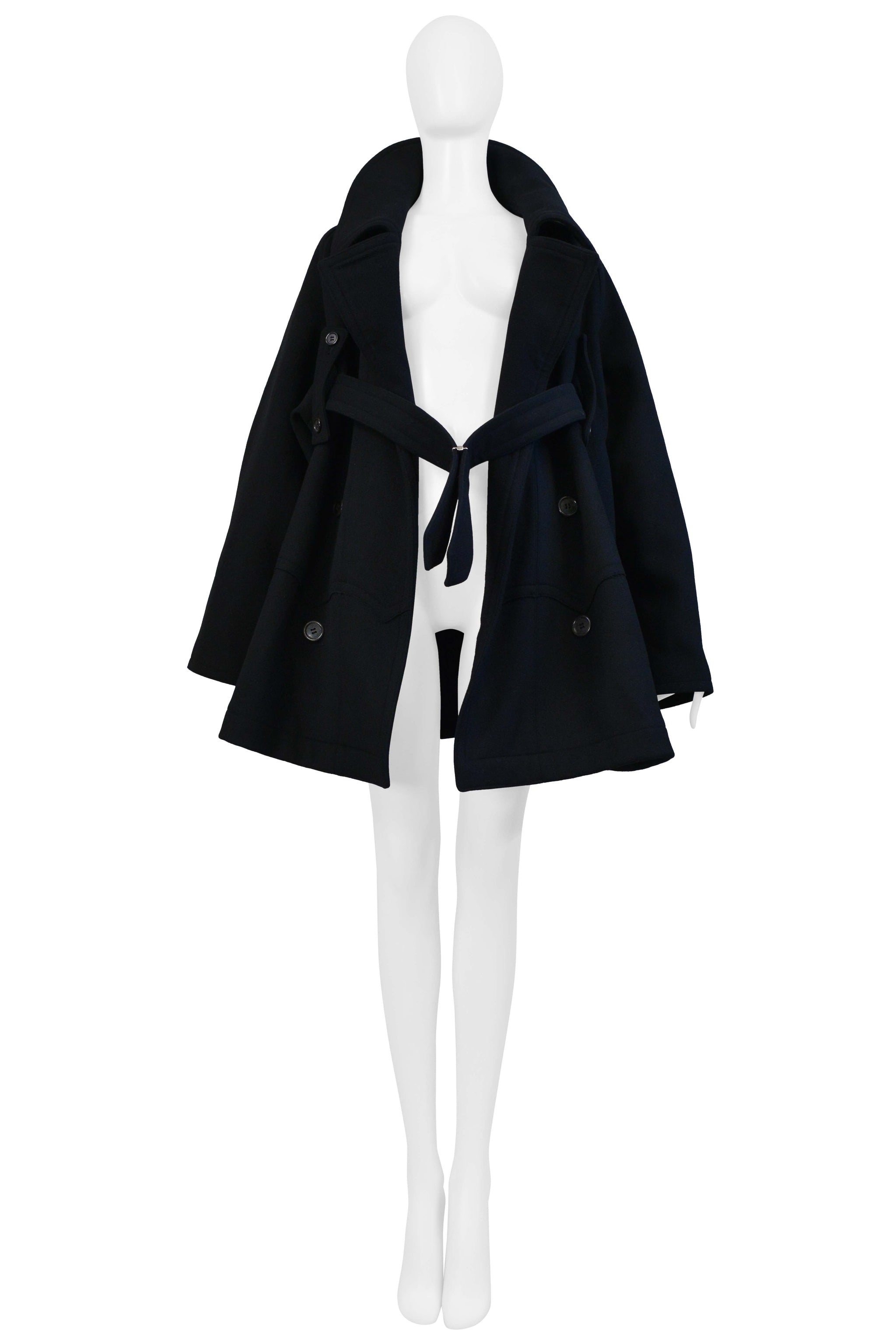 YOHJI YAMAMOTO 2002–03 AUTUMN/WINTER DARK NAVY DOUBLE-BREASTED PEA COAT