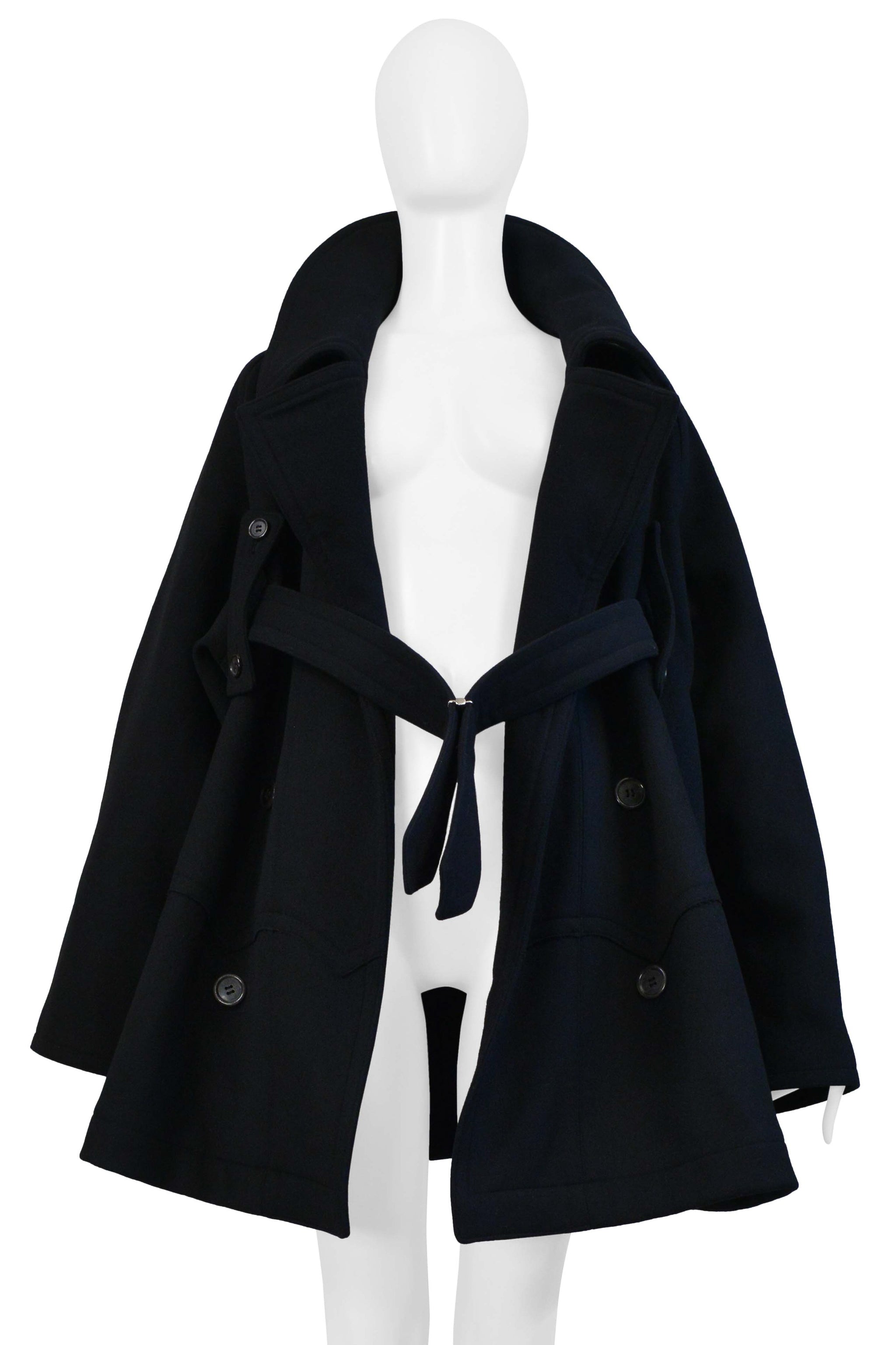 YOHJI YAMAMOTO 2002–03 AUTUMN/WINTER DARK NAVY DOUBLE-BREASTED PEA COAT