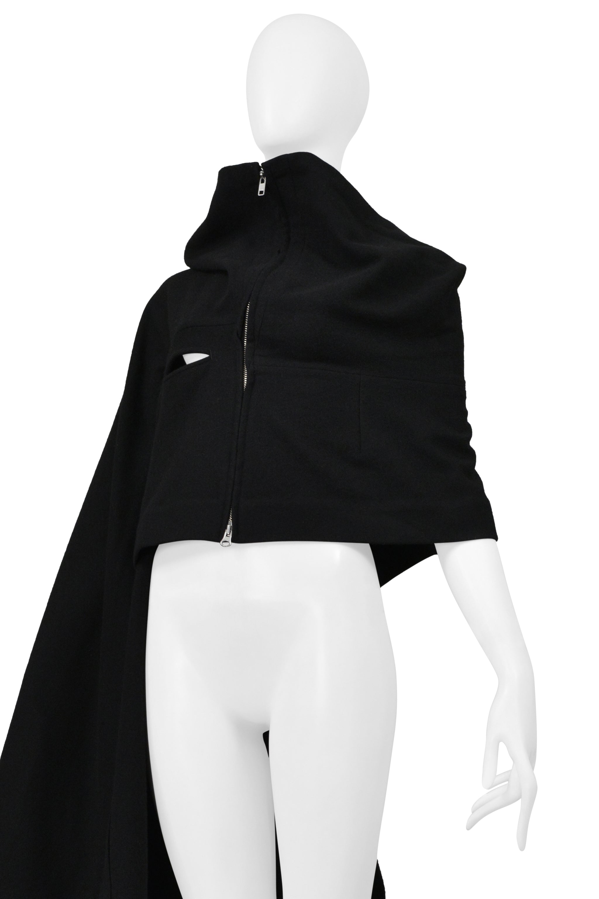 YOHJI YAMAMOTO BLACK CAPE WITH ONE SLEEVE AND ZIPPER 2004-05