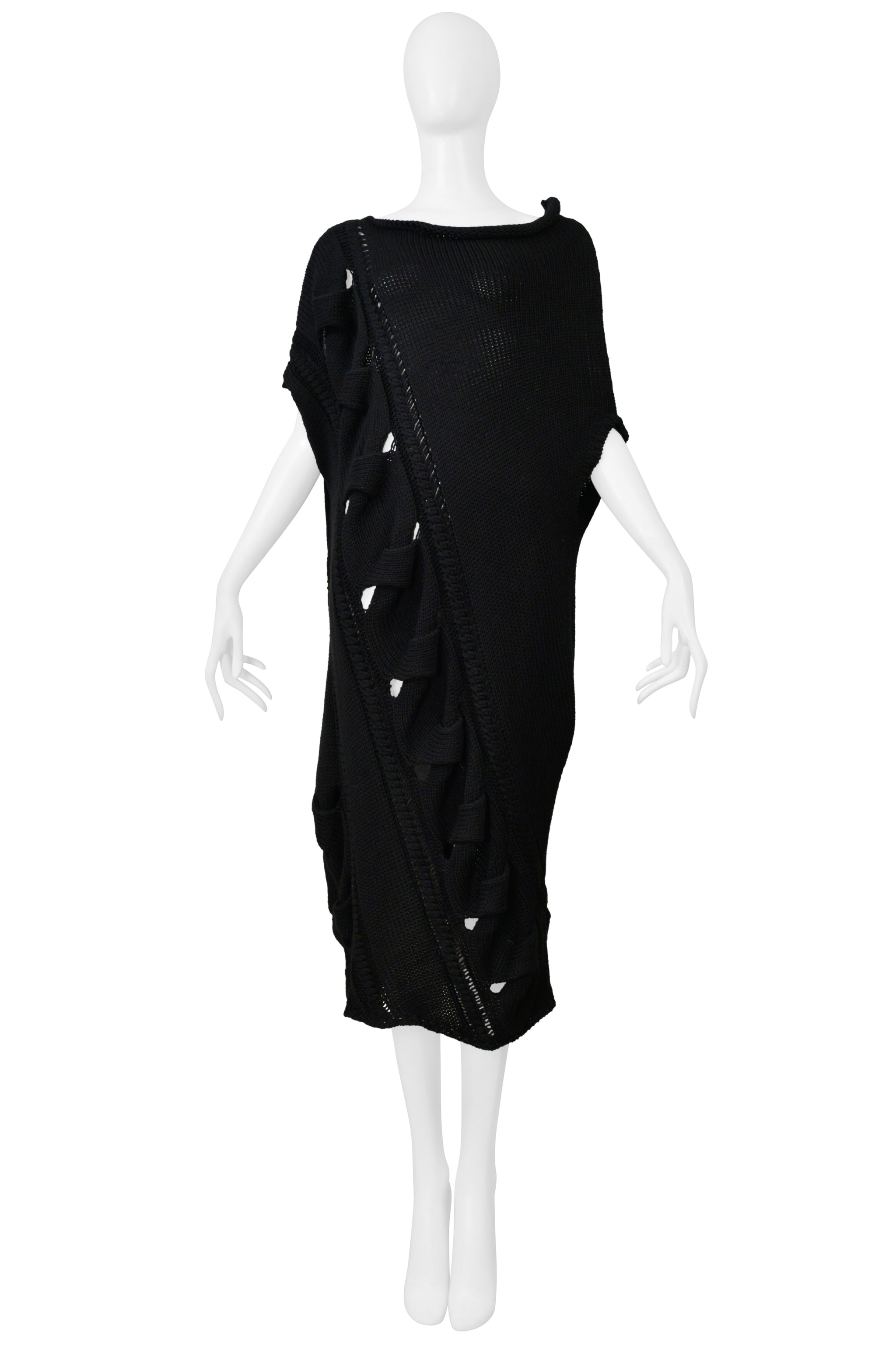 YOHJI YAMAMOTO BLACK CABLE KNIT ASYMMETRICAL SWEATER DRESS 2005