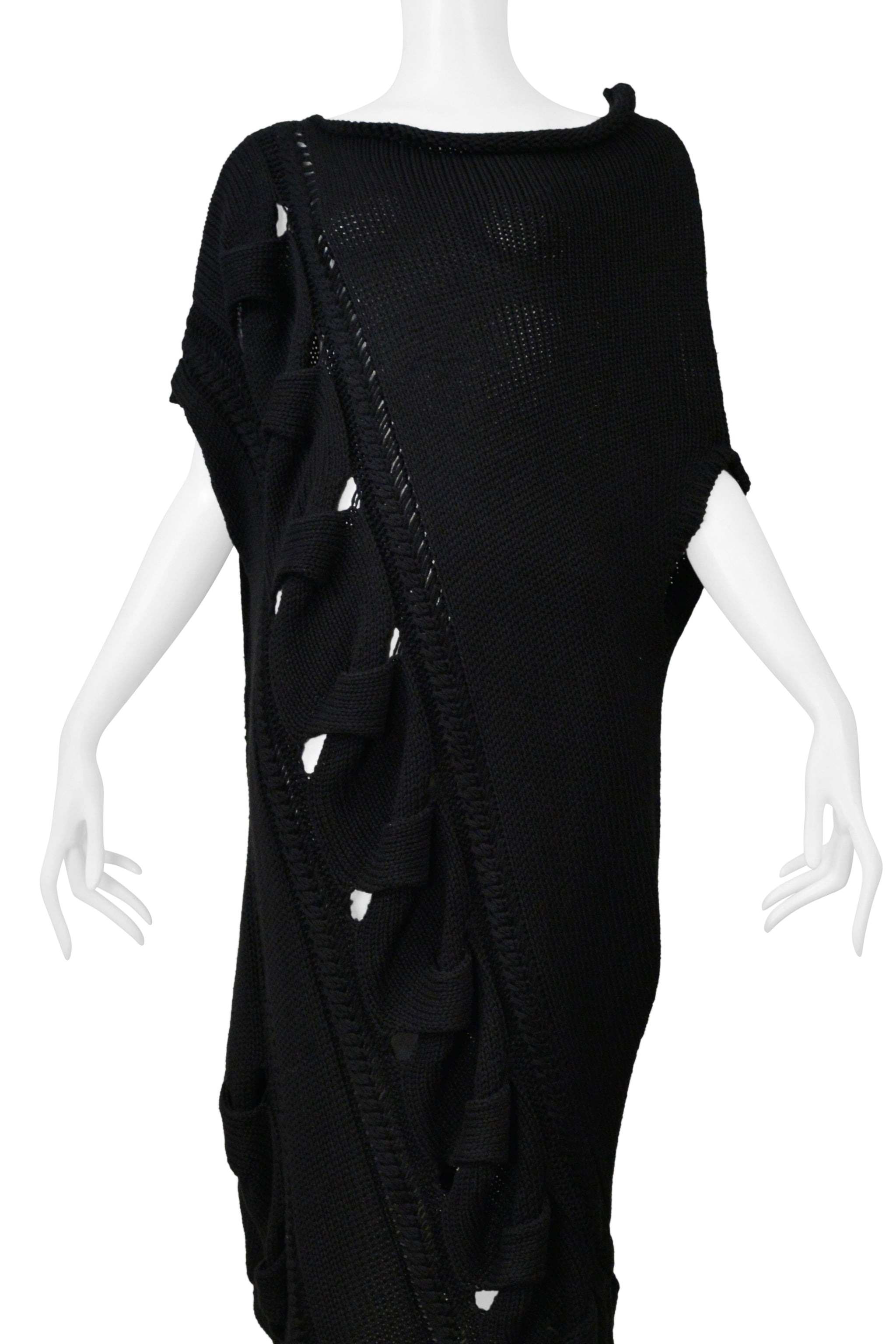 YOHJI YAMAMOTO BLACK CABLE KNIT ASYMMETRICAL SWEATER DRESS 2005