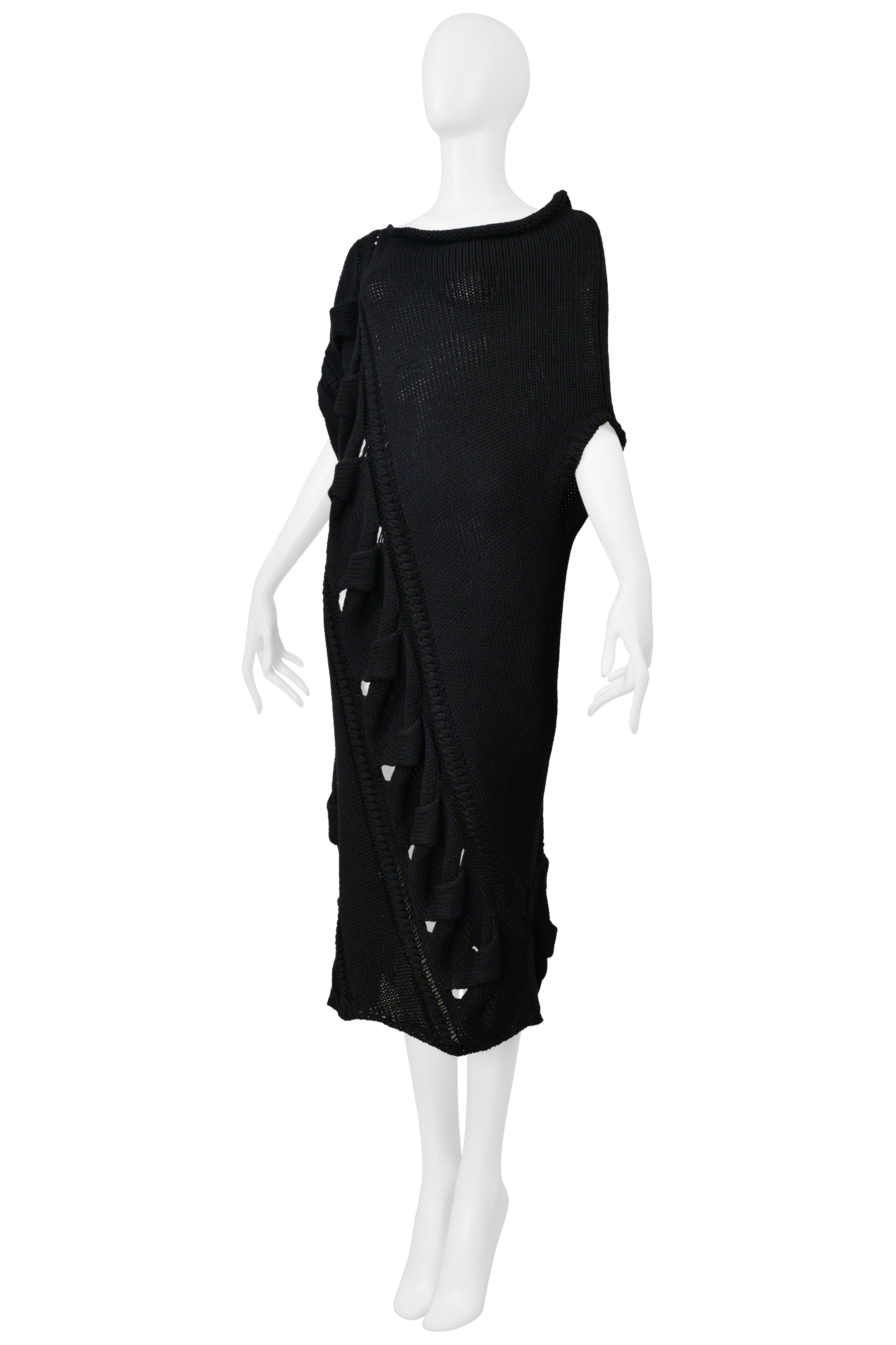 YOHJI YAMAMOTO BLACK CABLE KNIT ASYMMETRICAL SWEATER DRESS 2005