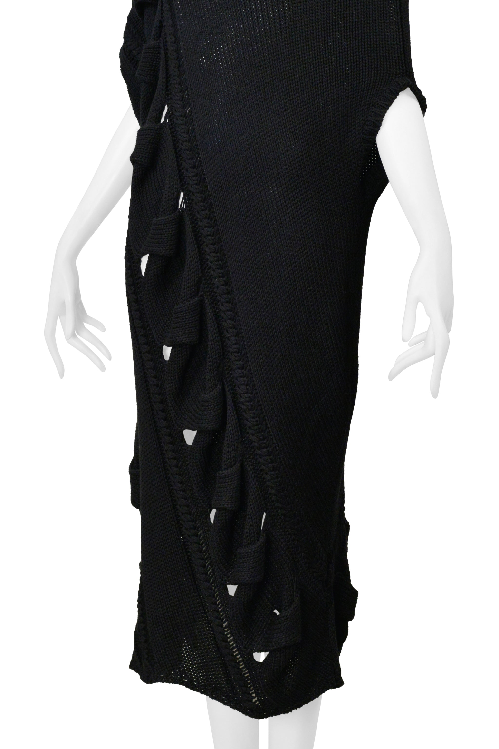 YOHJI YAMAMOTO BLACK CABLE KNIT ASYMMETRICAL SWEATER DRESS 2005