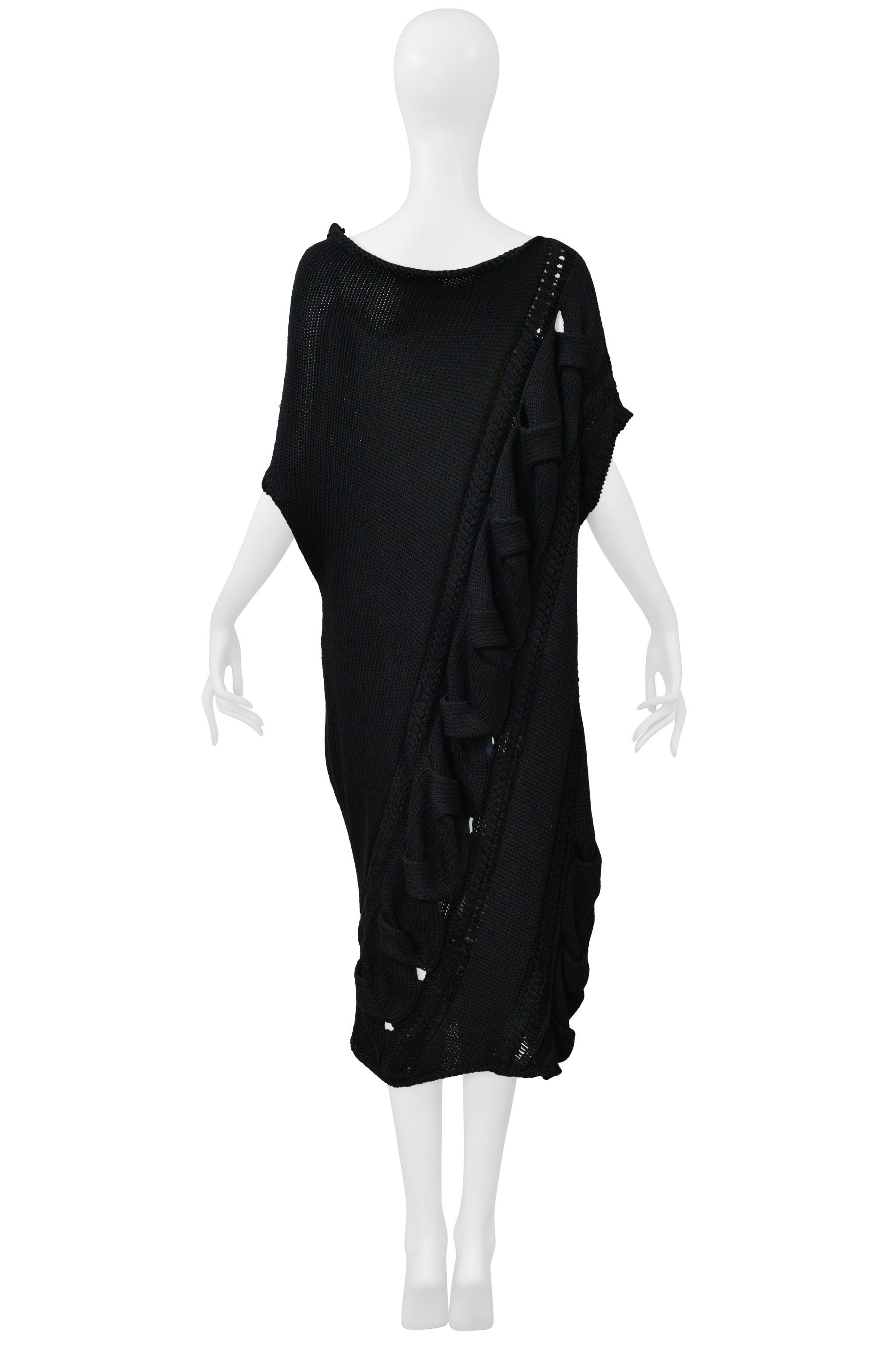 YOHJI YAMAMOTO BLACK CABLE KNIT ASYMMETRICAL SWEATER DRESS 2005