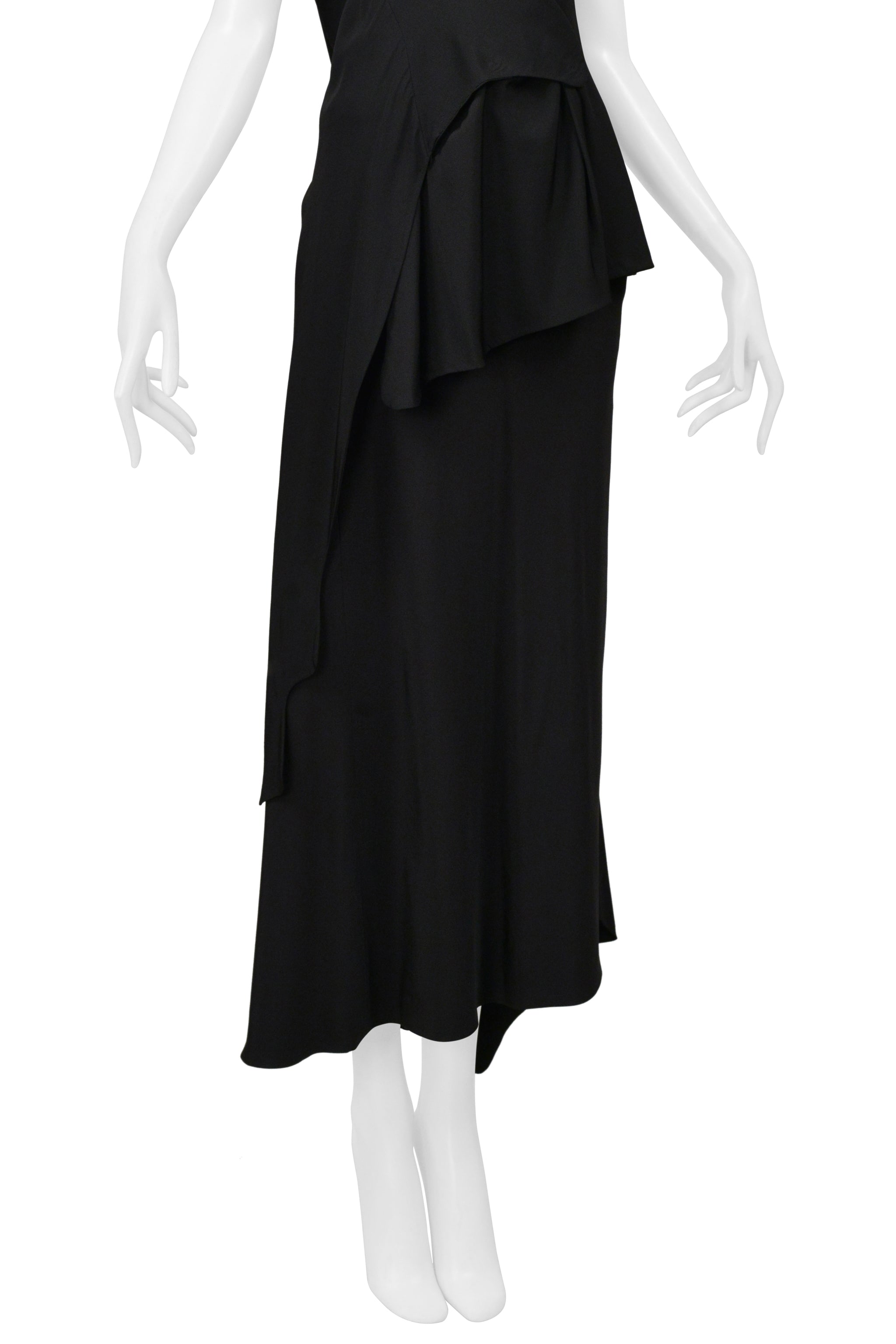 YOHJI YAMAMOTO BLACK ASYMMETRICAL TOP AND LONG SKIRT ENSEMBLE