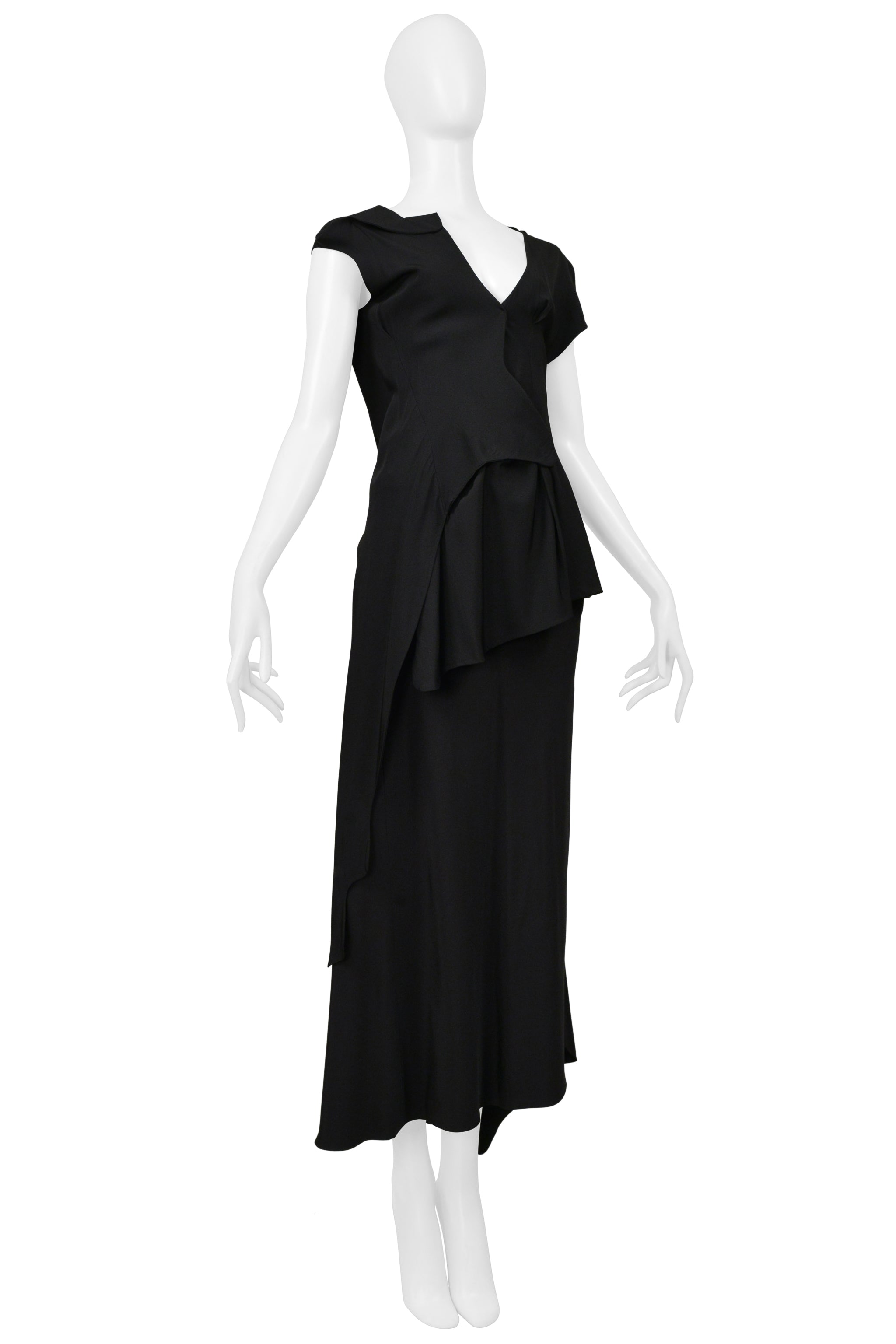 YOHJI YAMAMOTO BLACK ASYMMETRICAL TOP AND LONG SKIRT ENSEMBLE