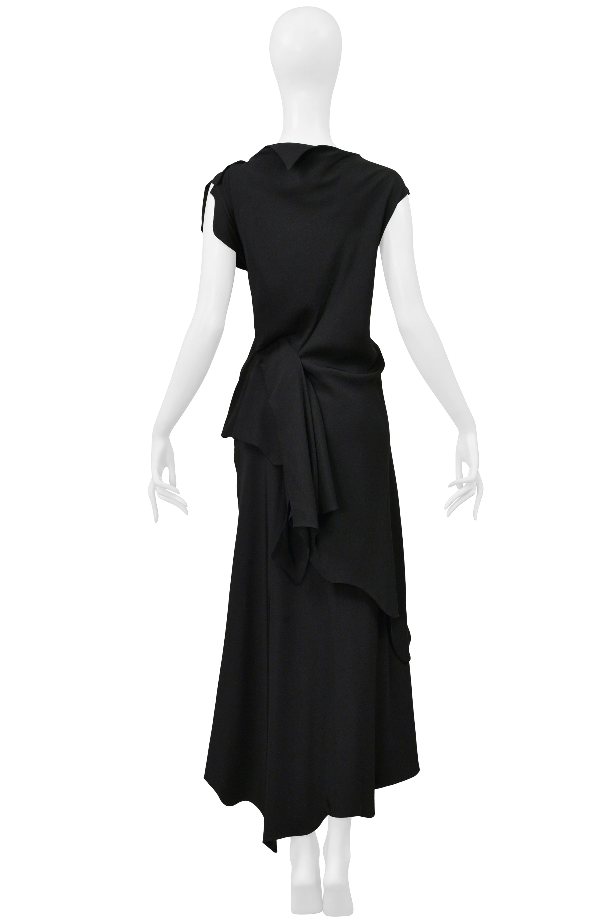 YOHJI YAMAMOTO BLACK ASYMMETRICAL TOP AND LONG SKIRT ENSEMBLE