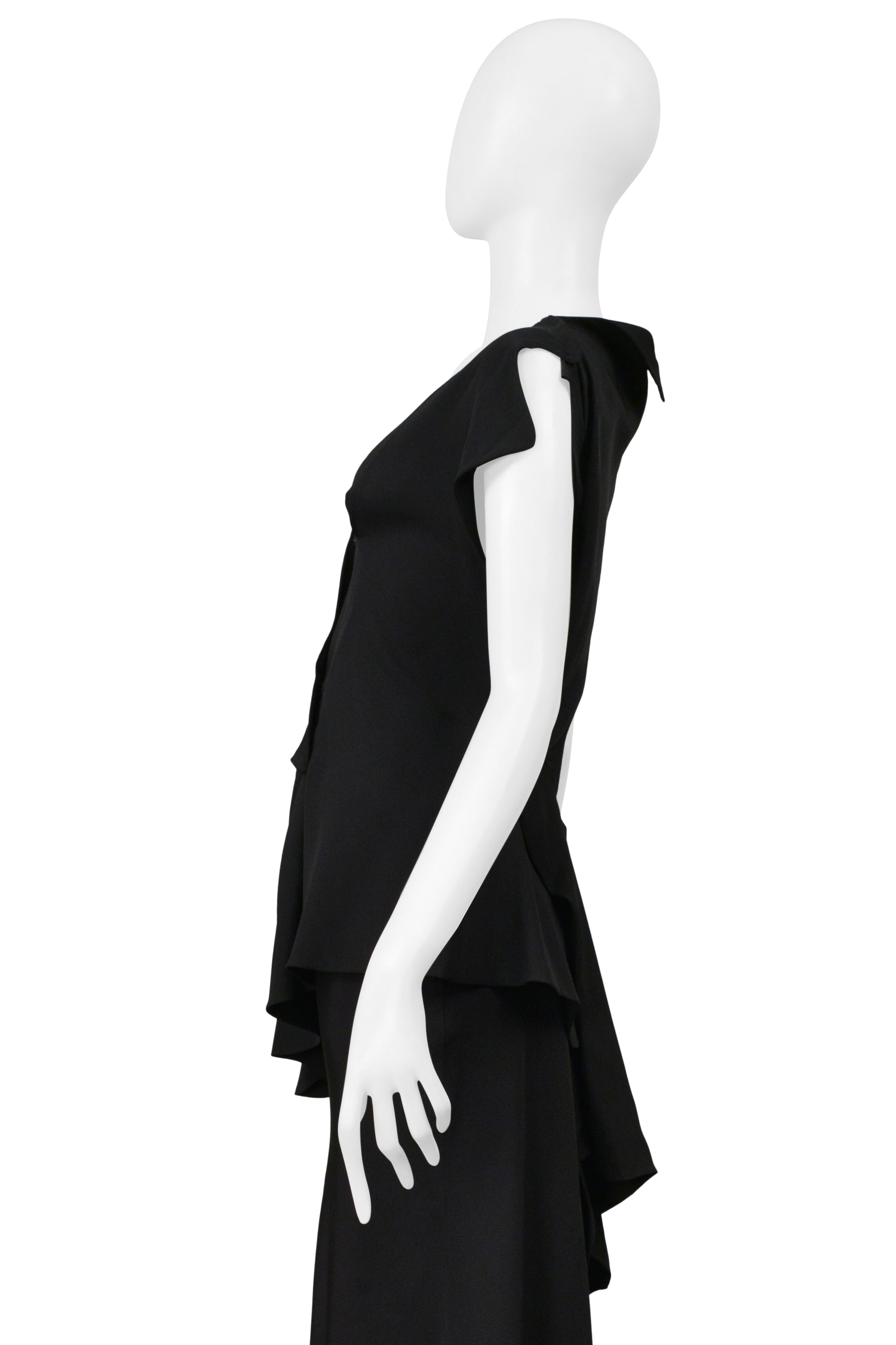 YOHJI YAMAMOTO BLACK ASYMMETRICAL TOP AND LONG SKIRT ENSEMBLE