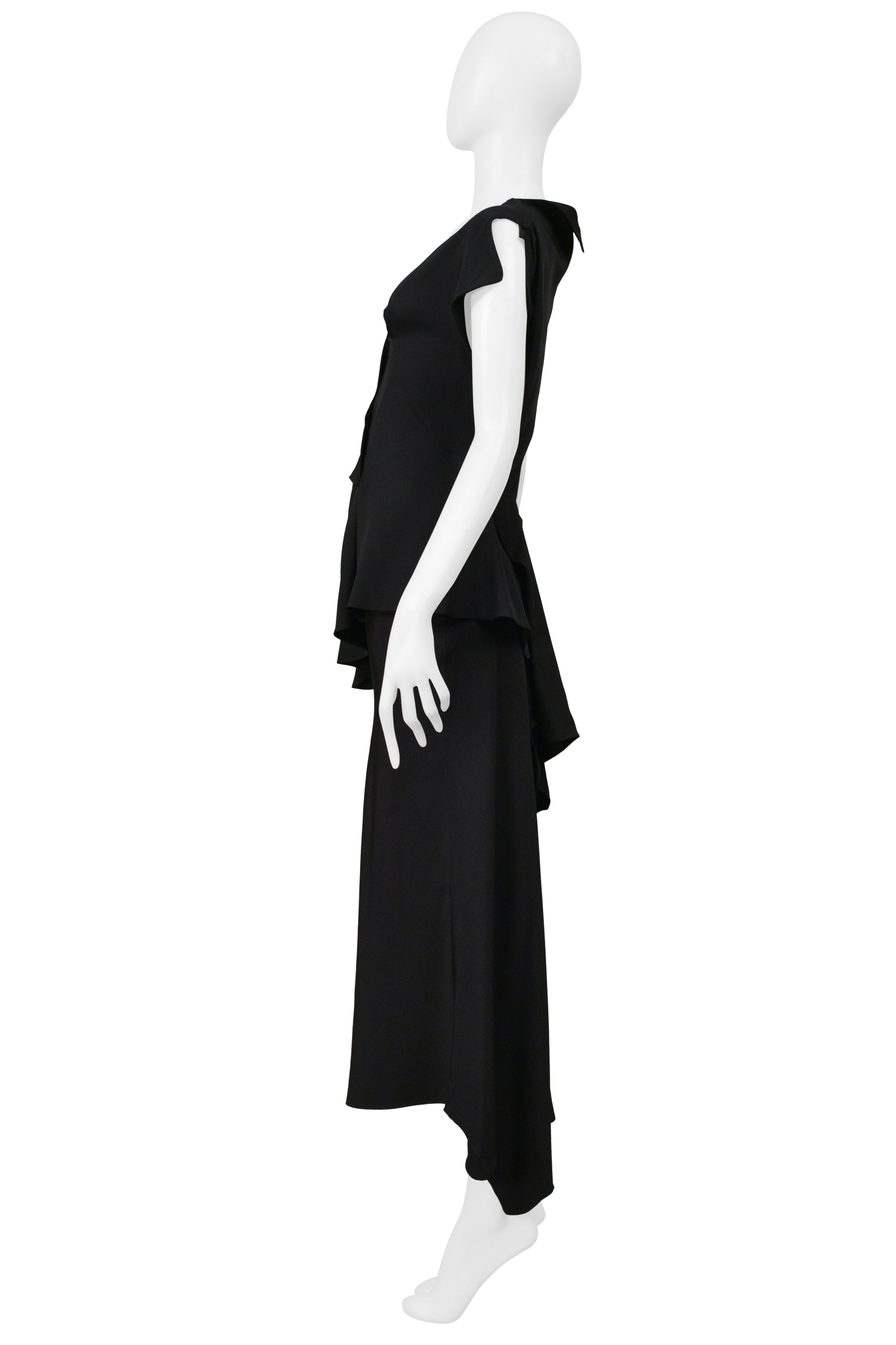 YOHJI YAMAMOTO BLACK ASYMMETRICAL TOP AND LONG SKIRT ENSEMBLE