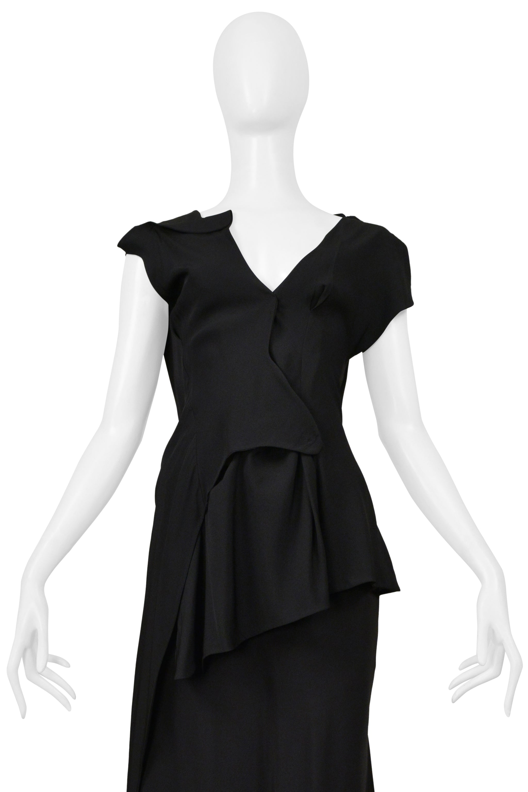 YOHJI YAMAMOTO BLACK ASYMMETRICAL TOP AND LONG SKIRT ENSEMBLE